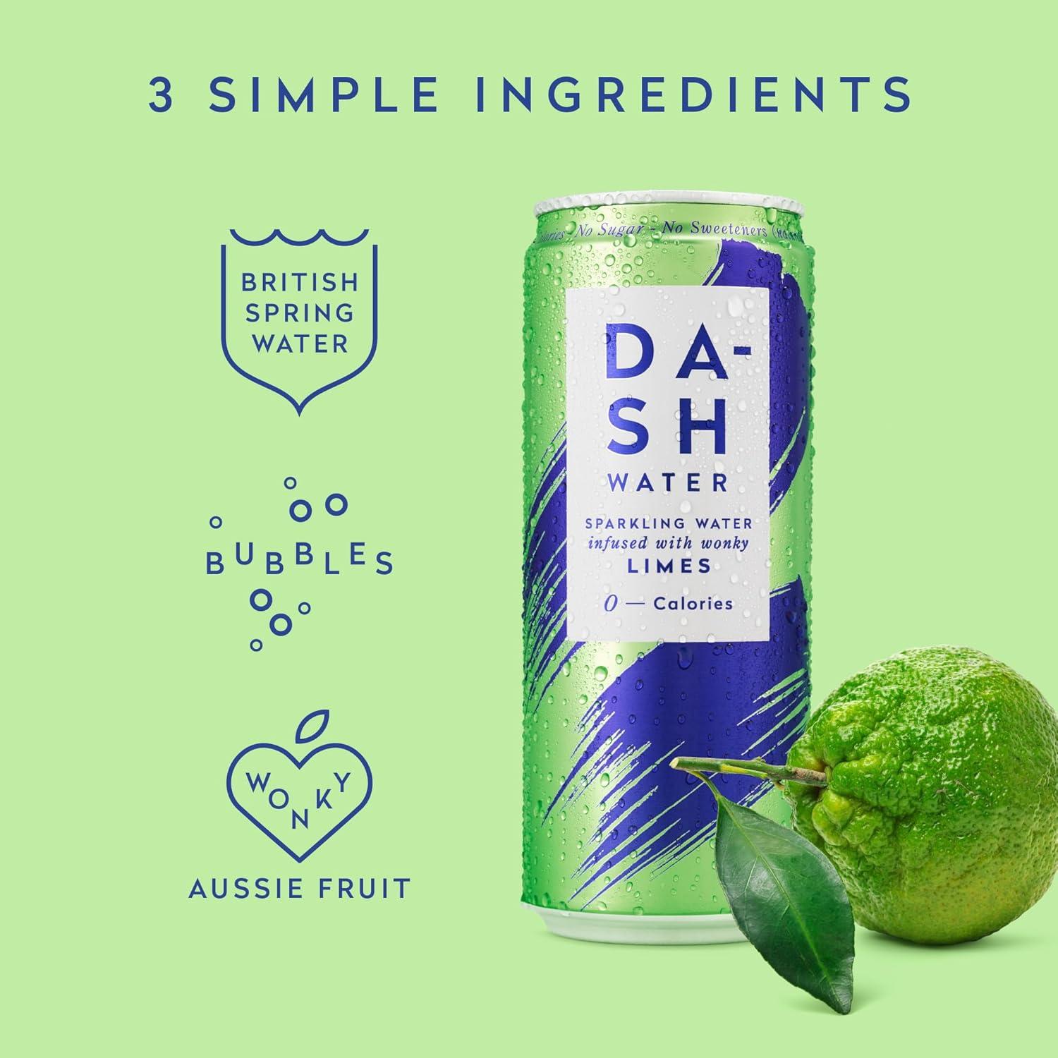 imageDash Water Citron Vert 12x Eaux ptillantes aromatises au citron vert SANS Sucre SANS dulcorant SANS calories Infuses avec des Fruits rejets 12x330mlCitron Vert