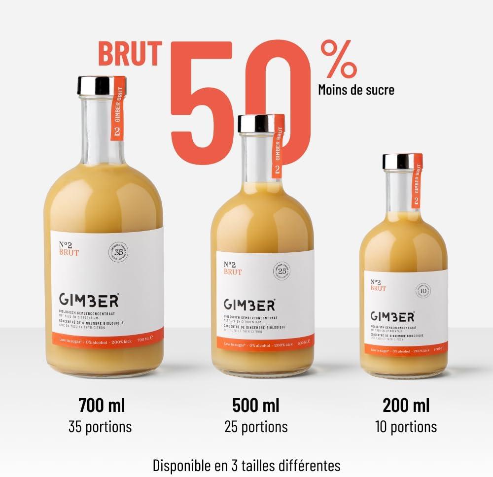 imageGIMBER N2 700 ml Brut Concentr de gingembre bio 50 de sucre en moins Sans alcool et naturel Boisson bio base de gingembre de yuzu et de thym citronn premium pour boissons et cocktails