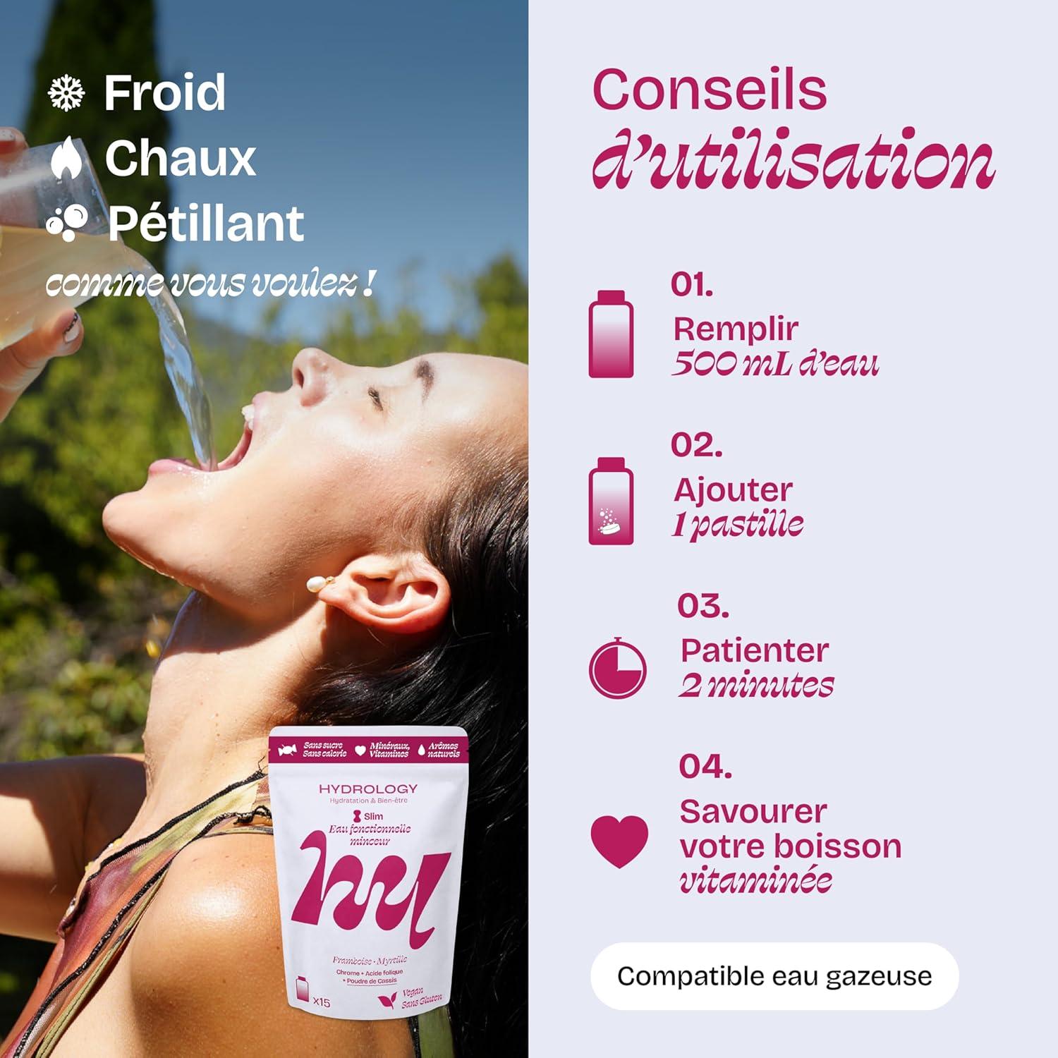 imageHYDROLOGY Eau Aromatise Pastilles sans sucre Boisson vitamine soutien immunitaire Hydratation quotidienne 15 pastilles effervescentes Vgan ampamp naturel Citron Vert Gingembre ImmunitFramboise Myrtille