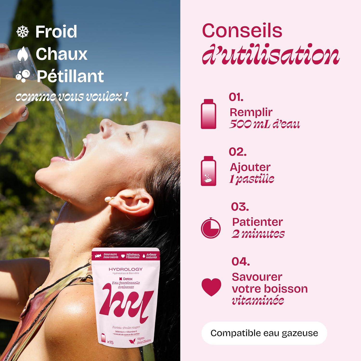 imageHYDROLOGY Eau Aromatise Pastilles sans sucre Boisson vitamine soutien immunitaire Hydratation quotidienne 15 pastilles effervescentes Vgan ampamp naturel Citron Vert Gingembre ImmunitFruits Rouges Sureau