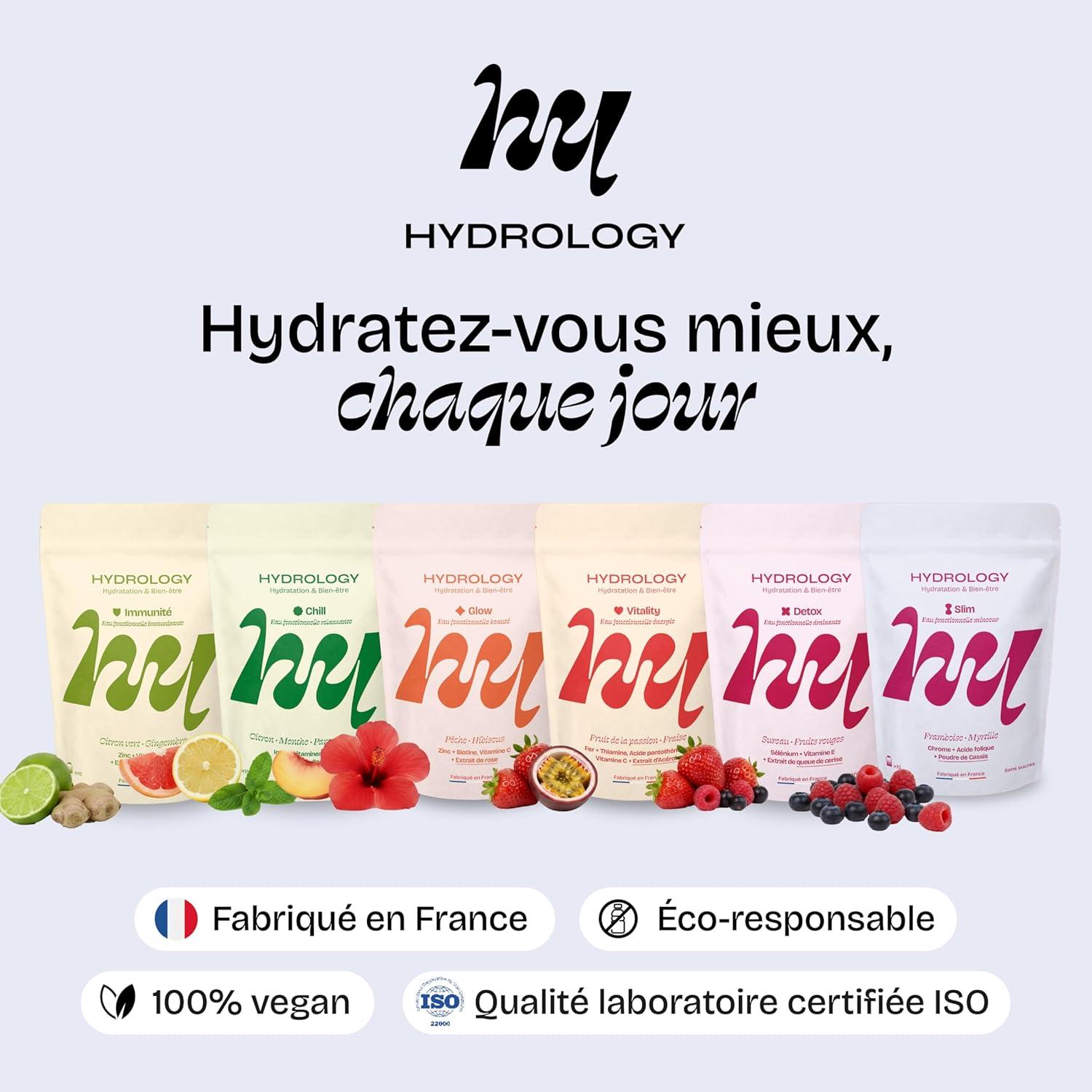 imageHYDROLOGY Eau Aromatise Pastilles sans sucre Boisson vitamine soutien immunitaire Hydratation quotidienne 15 pastilles effervescentes Vgan ampamp naturel Citron Vert Gingembre ImmunitFramboise Myrtille