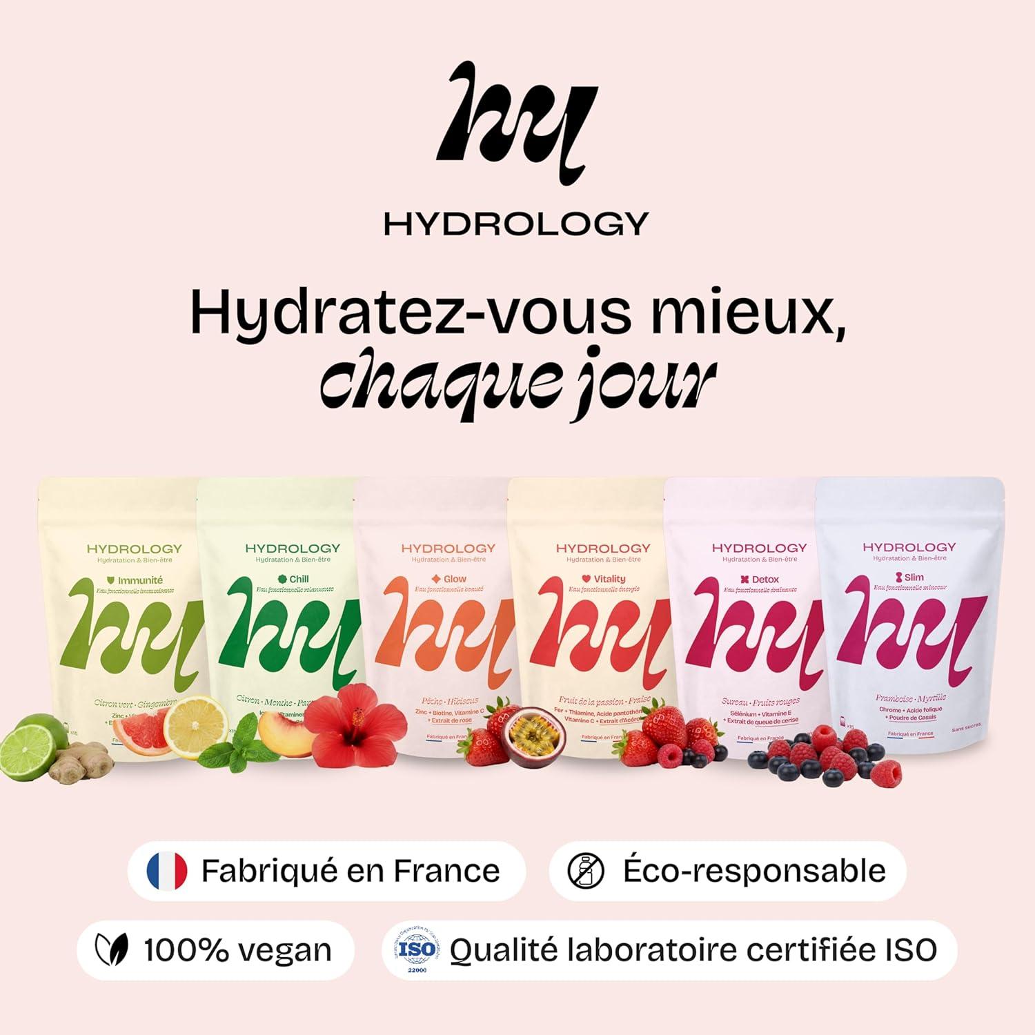 imageHYDROLOGY Eau Aromatise Pastilles sans sucre Boisson vitamine soutien immunitaire Hydratation quotidienne 15 pastilles effervescentes Vgan ampamp naturel Citron Vert Gingembre ImmunitPche Hibiscus