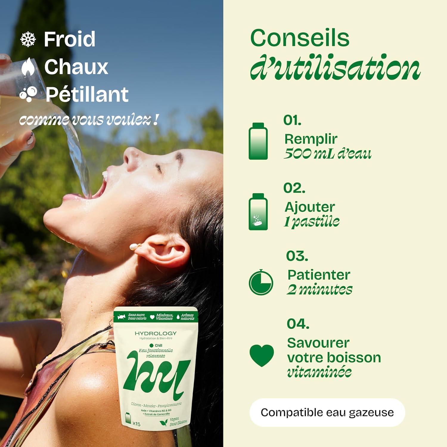 imageHYDROLOGY Eau Aromatise Pastilles sans sucre Boisson vitamine soutien immunitaire Hydratation quotidienne 15 pastilles effervescentes Vgan ampamp naturel Citron Vert Gingembre ImmunitCitron Menthe Pamplemousse