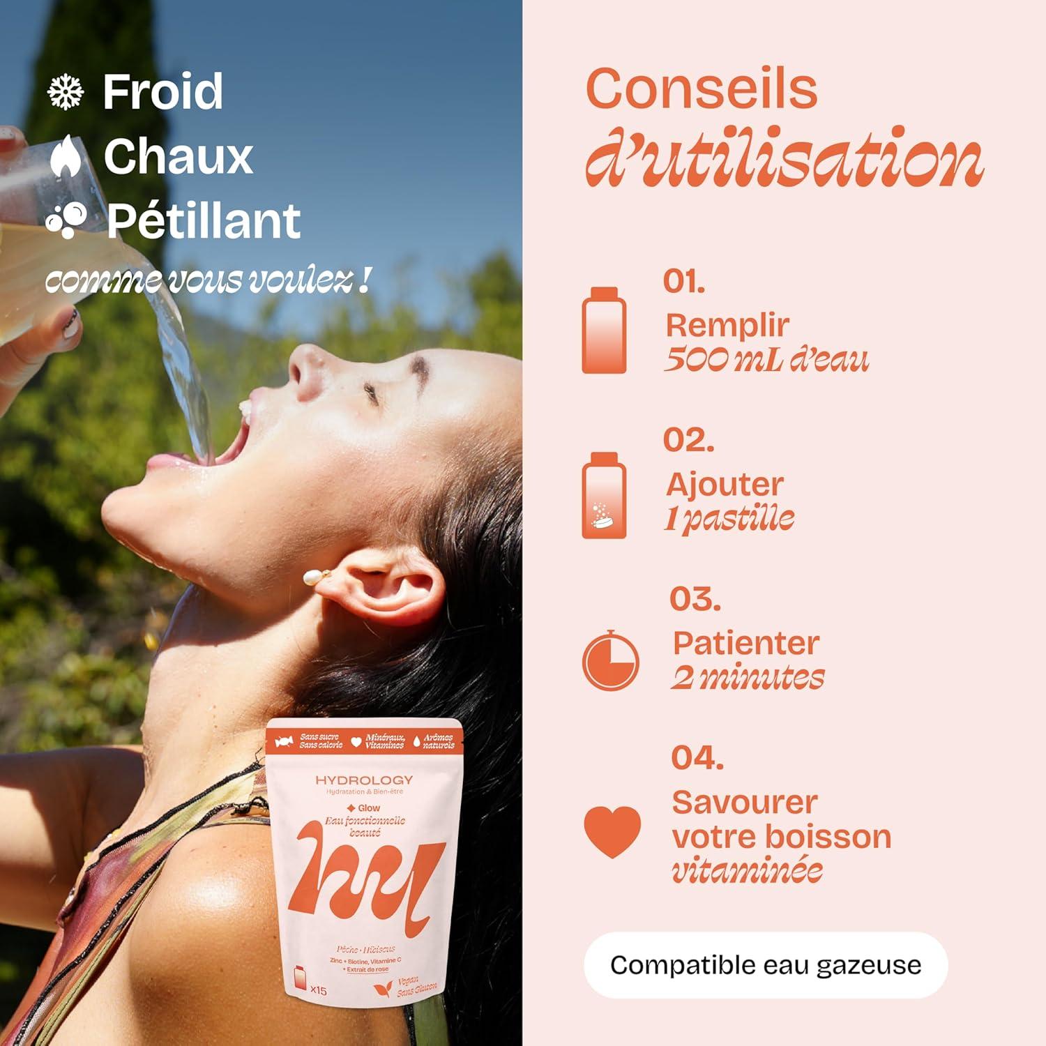 imageHYDROLOGY Eau Aromatise Pastilles sans sucre Boisson vitamine soutien immunitaire Hydratation quotidienne 15 pastilles effervescentes Vgan ampamp naturel Citron Vert Gingembre ImmunitPche Hibiscus