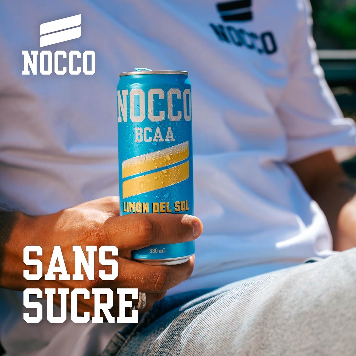 imageNOCCO Boisson nergissante got citron 180 mg cafine 24x330ml Boissons nergtiques Sans Sucre BCAA Limon Del SolLimon Del Sol