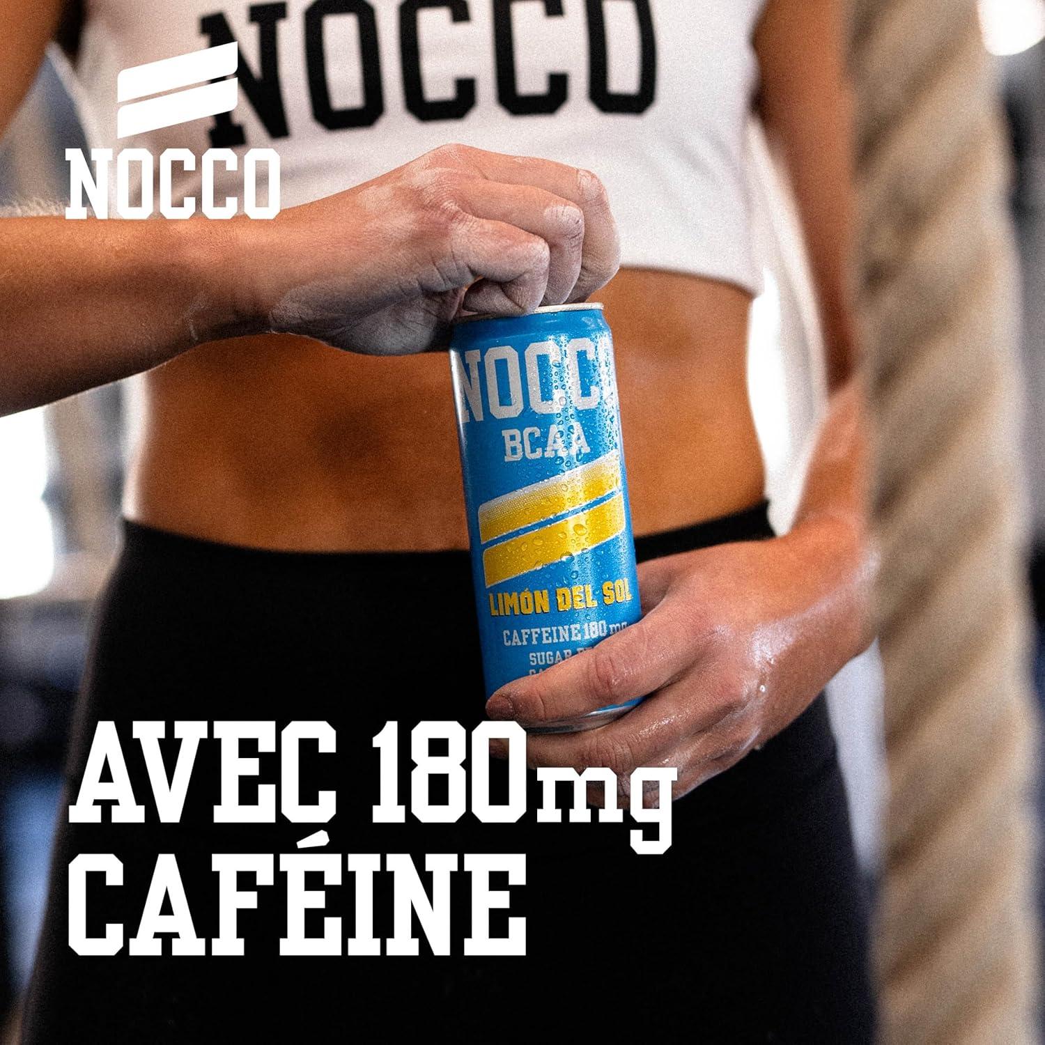 imageNOCCO Boisson nergissante got citron 180 mg cafine 24x330ml Boissons nergtiques Sans Sucre BCAA Limon Del SolLimon Del Sol