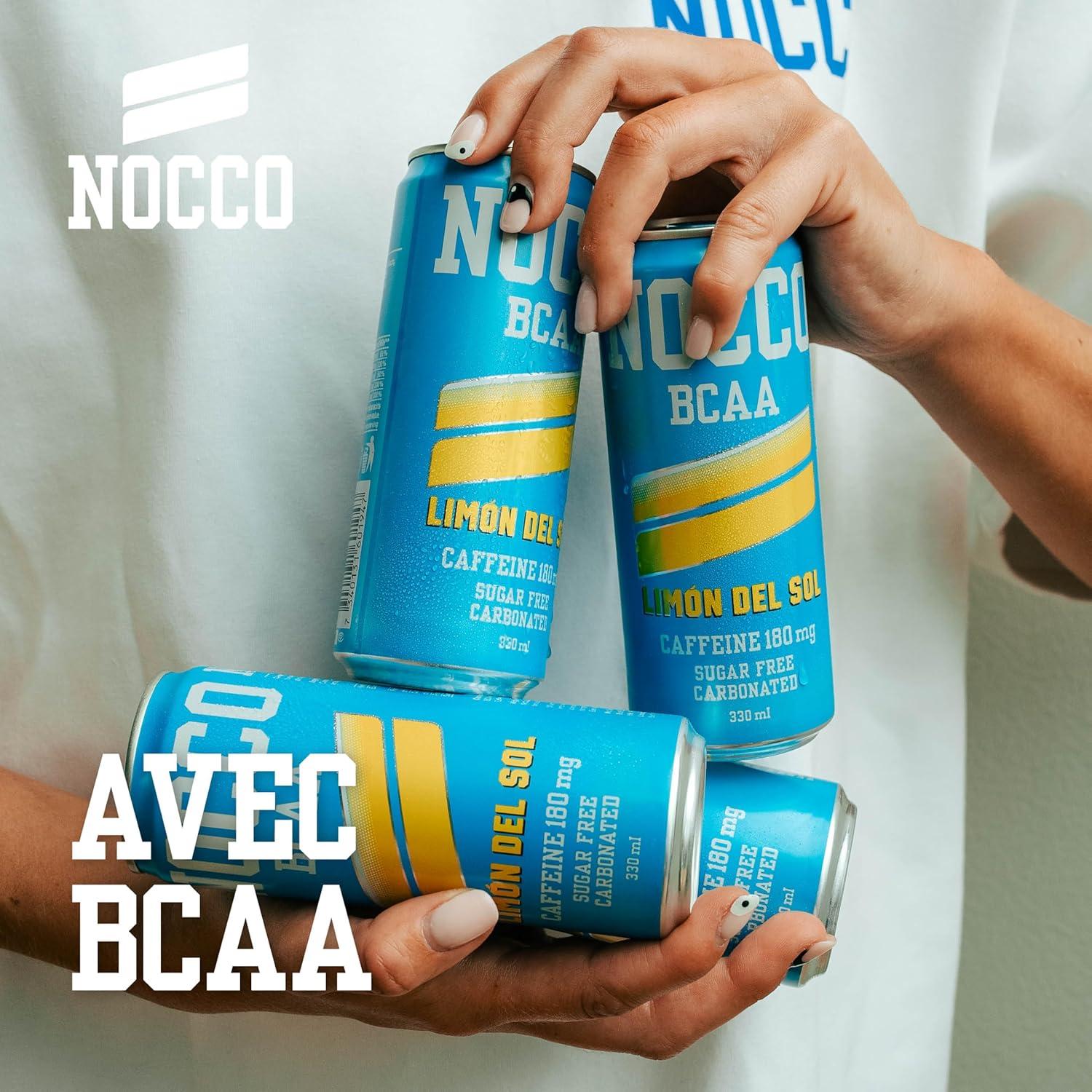 imageNOCCO Boisson nergissante got citron 180 mg cafine 24x330ml Boissons nergtiques Sans Sucre BCAA Limon Del SolLimon Del Sol
