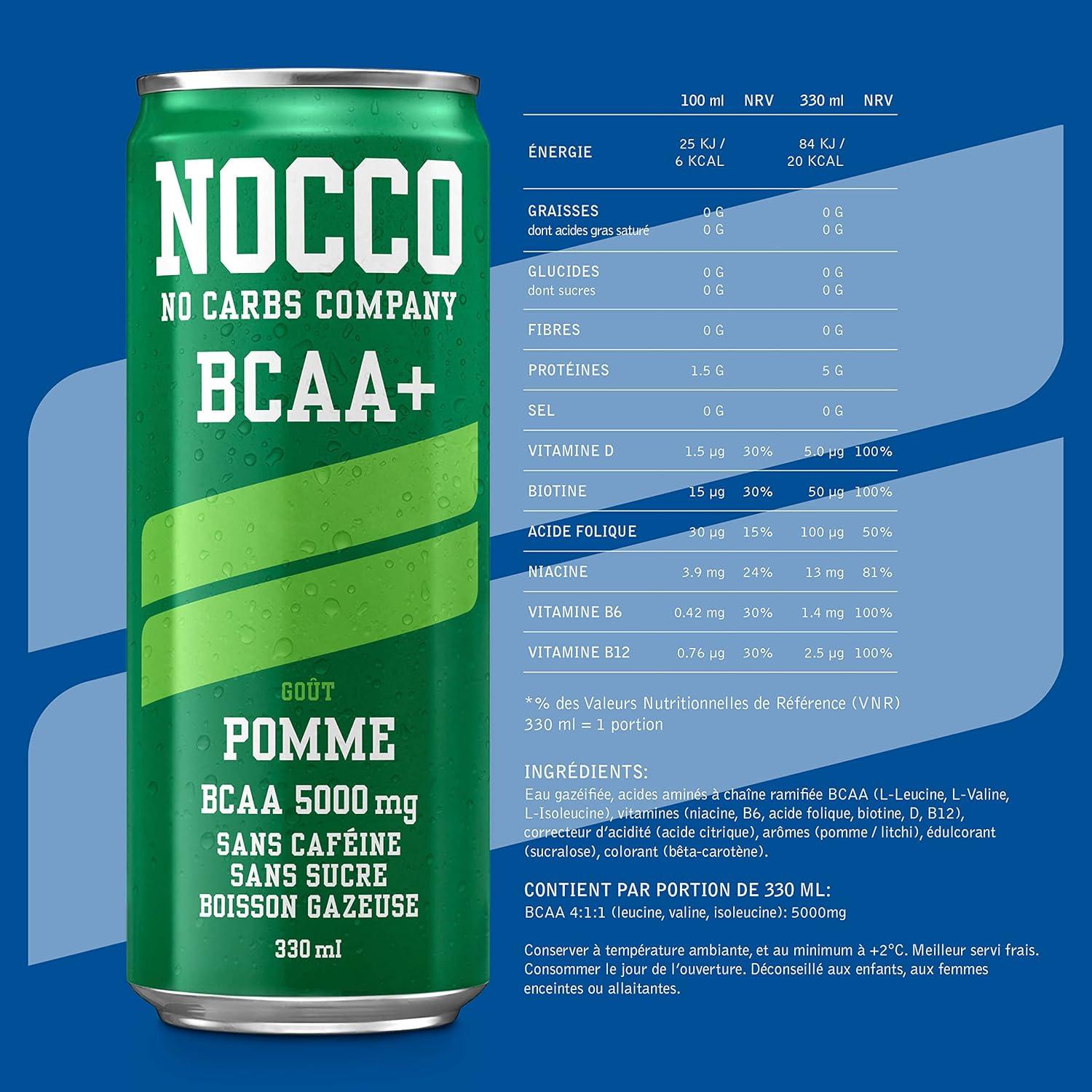 imageNOCCO Boisson nergissante got citron 180 mg cafine 24x330ml Boissons nergtiques Sans Sucre BCAA Limon Del SolPomme