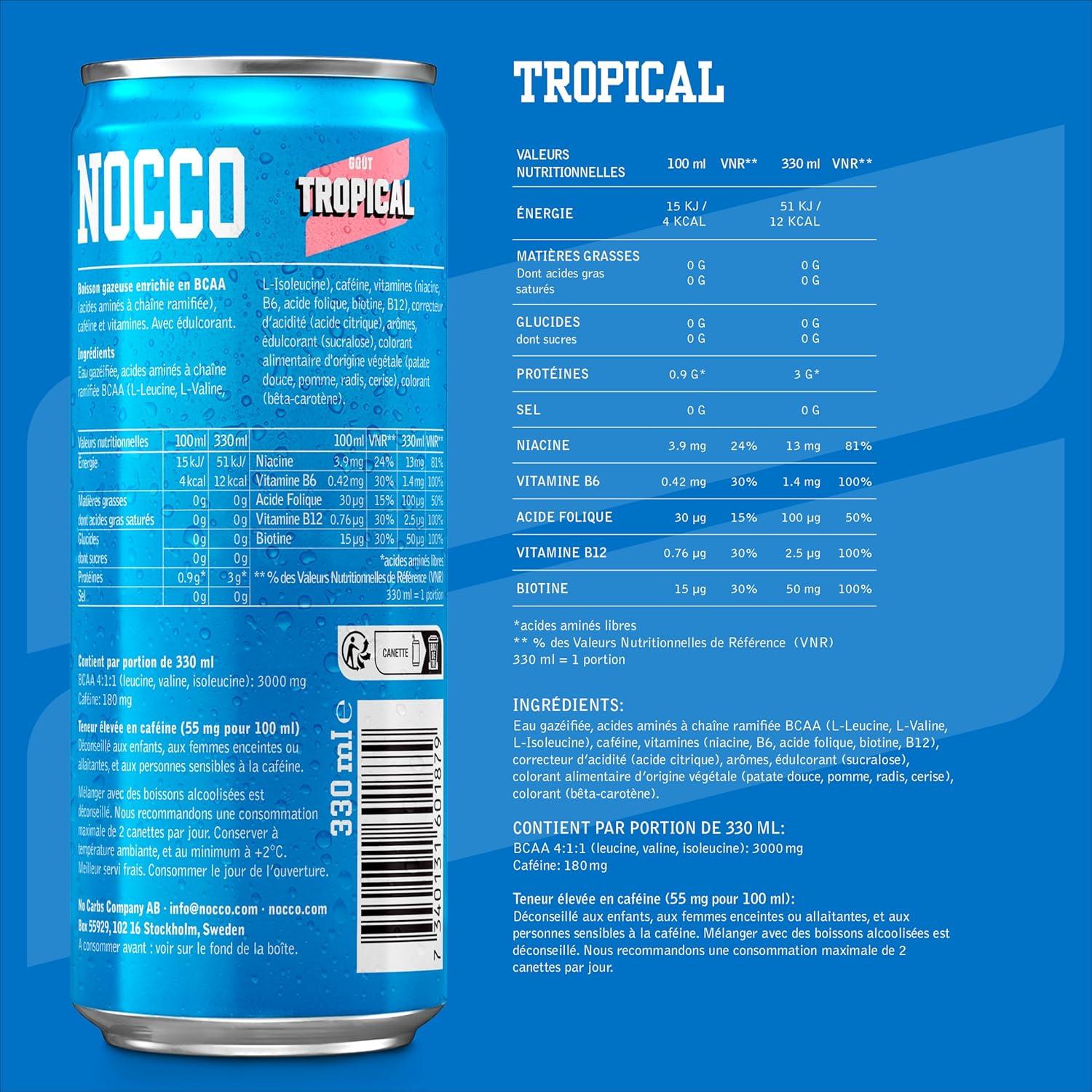 imageNOCCO Boisson nergissante got citron 180 mg cafine 24x330ml Boissons nergtiques Sans Sucre BCAA Limon Del SolTropical