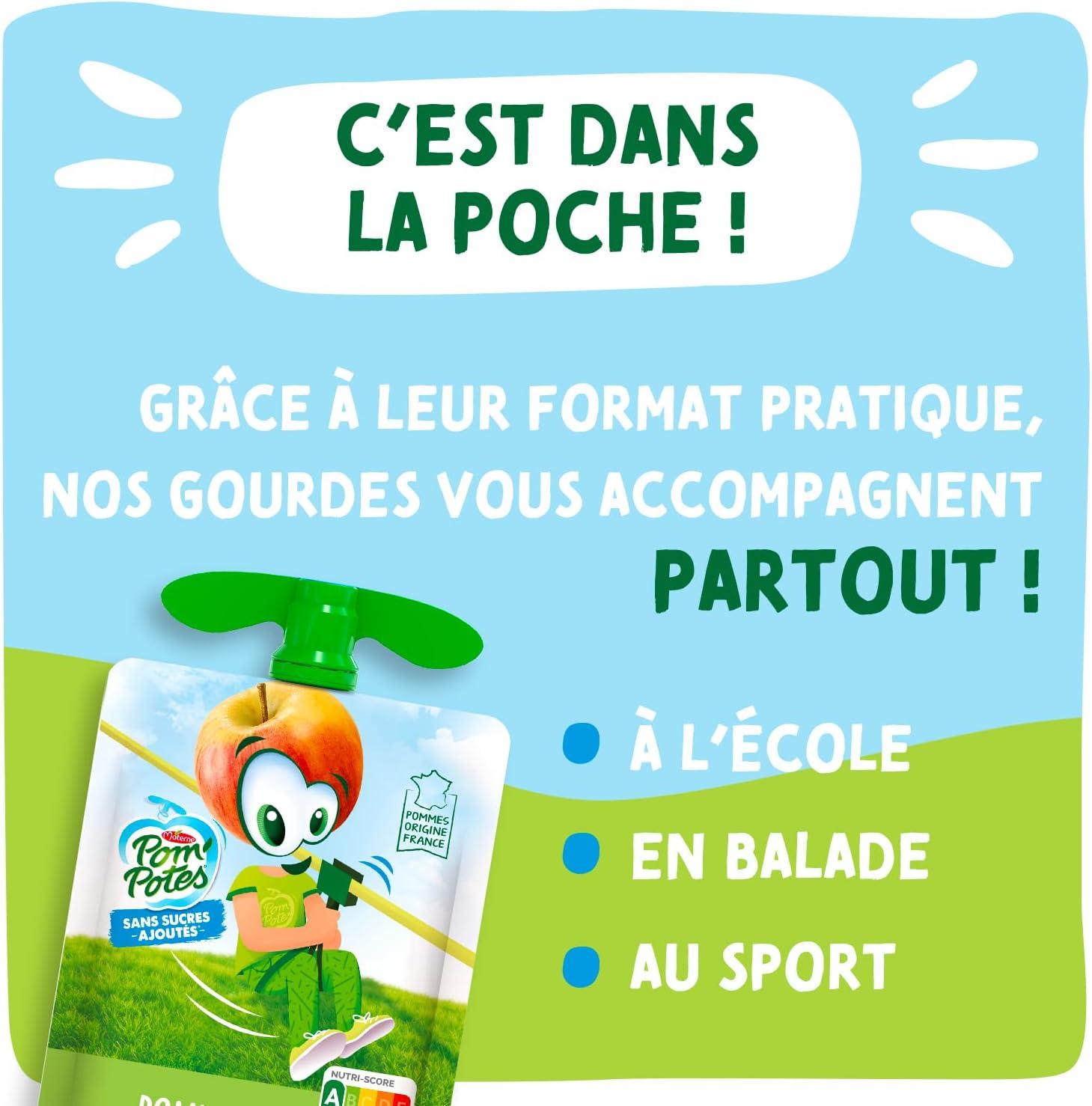imagePOMPOTES Compote Gourde Sans Sucres Ajouts Pomme Nature Pomme Poire Pomme Banane Pomme Banane Fraise Pommes Franaises Source De Fibres NutriScore A 3 Ans Et Plus 28 x 90g