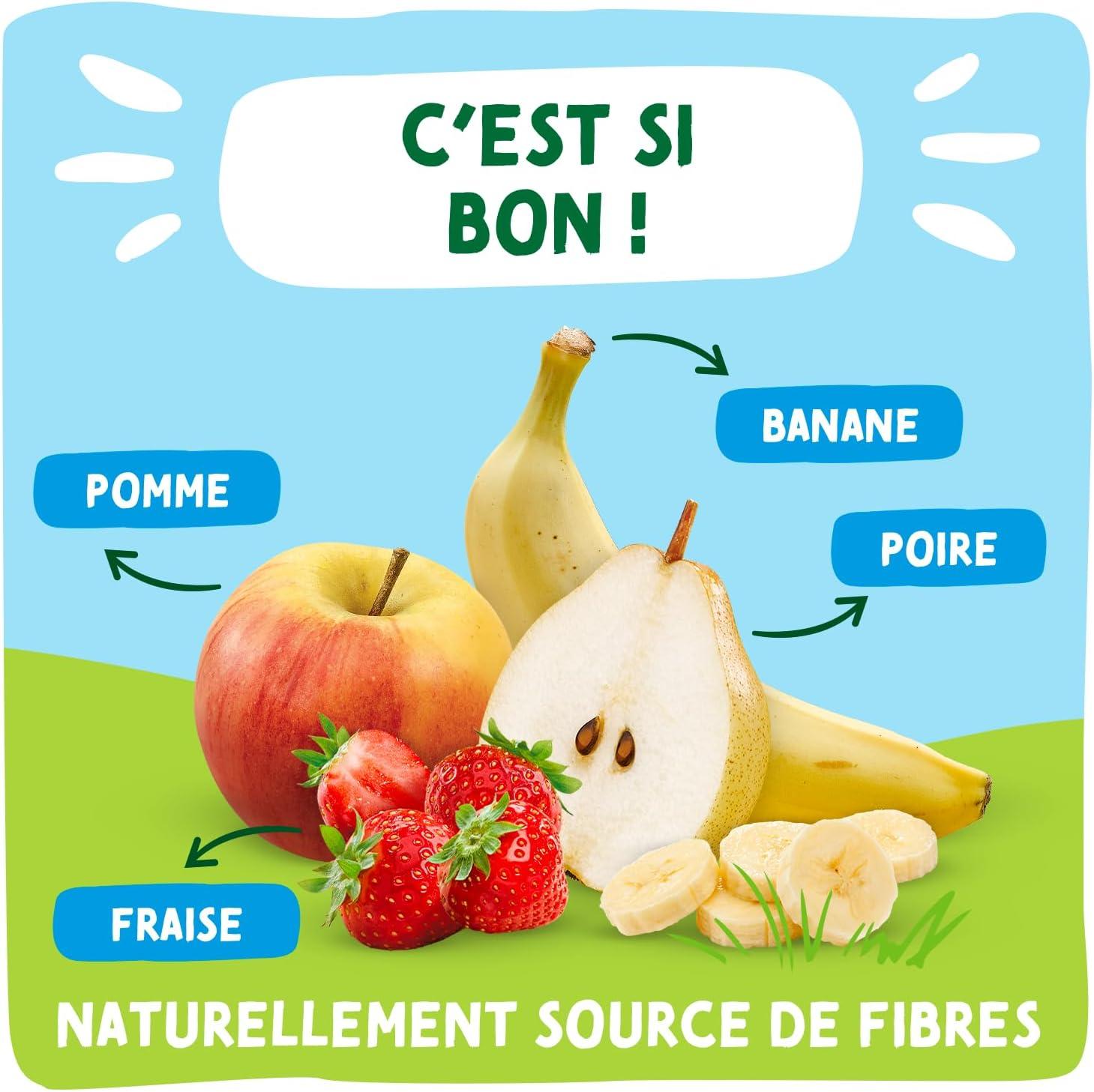 imagePOMPOTES Compote Gourde Sans Sucres Ajouts Pomme Nature Pomme Poire Pomme Banane Pomme Banane Fraise Pommes Franaises Source De Fibres NutriScore A 3 Ans Et Plus 28 x 90g