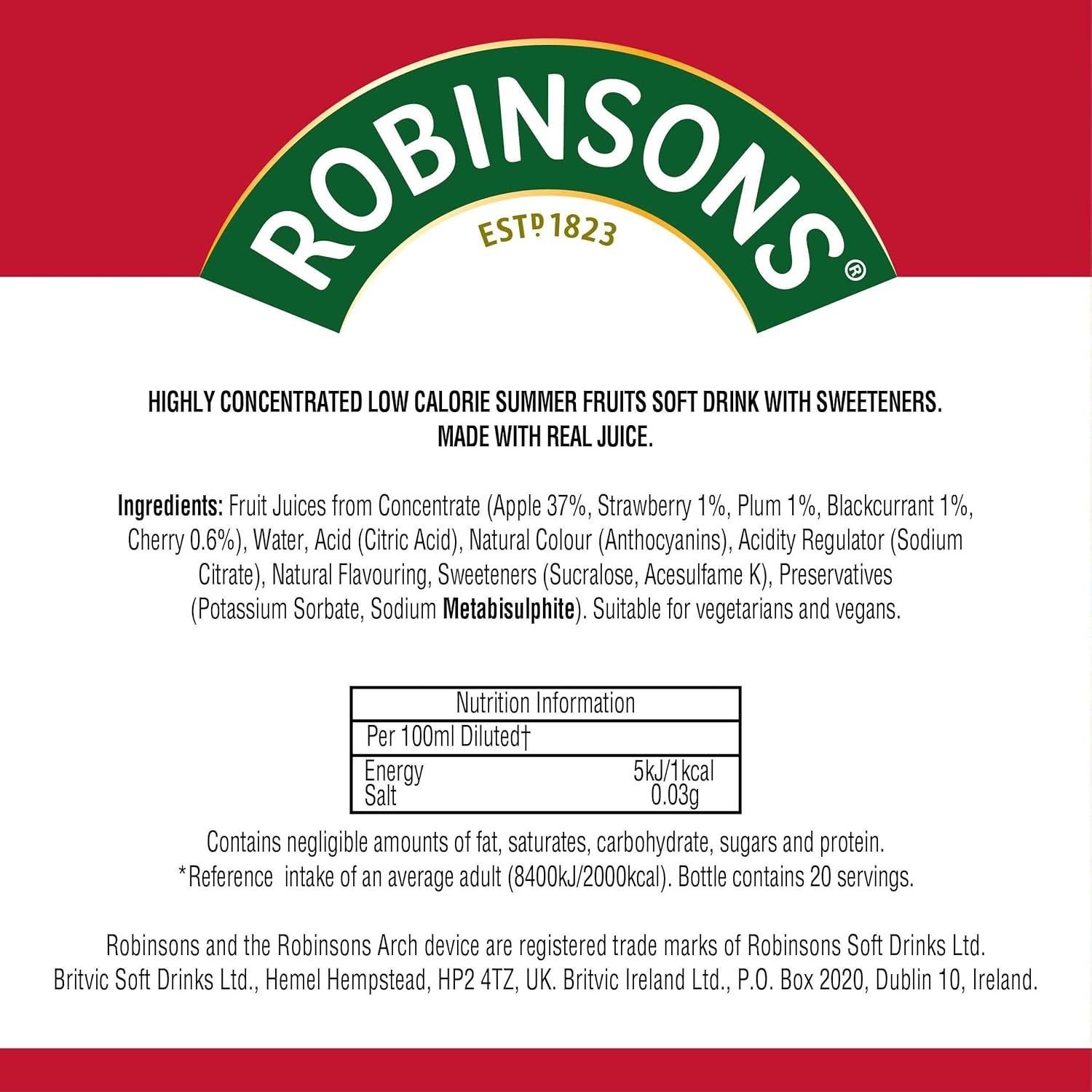 imageRobinsons Mini Sans sucre ajout Faible teneur en calories Fruits dt Pour 20 boissons par paquet