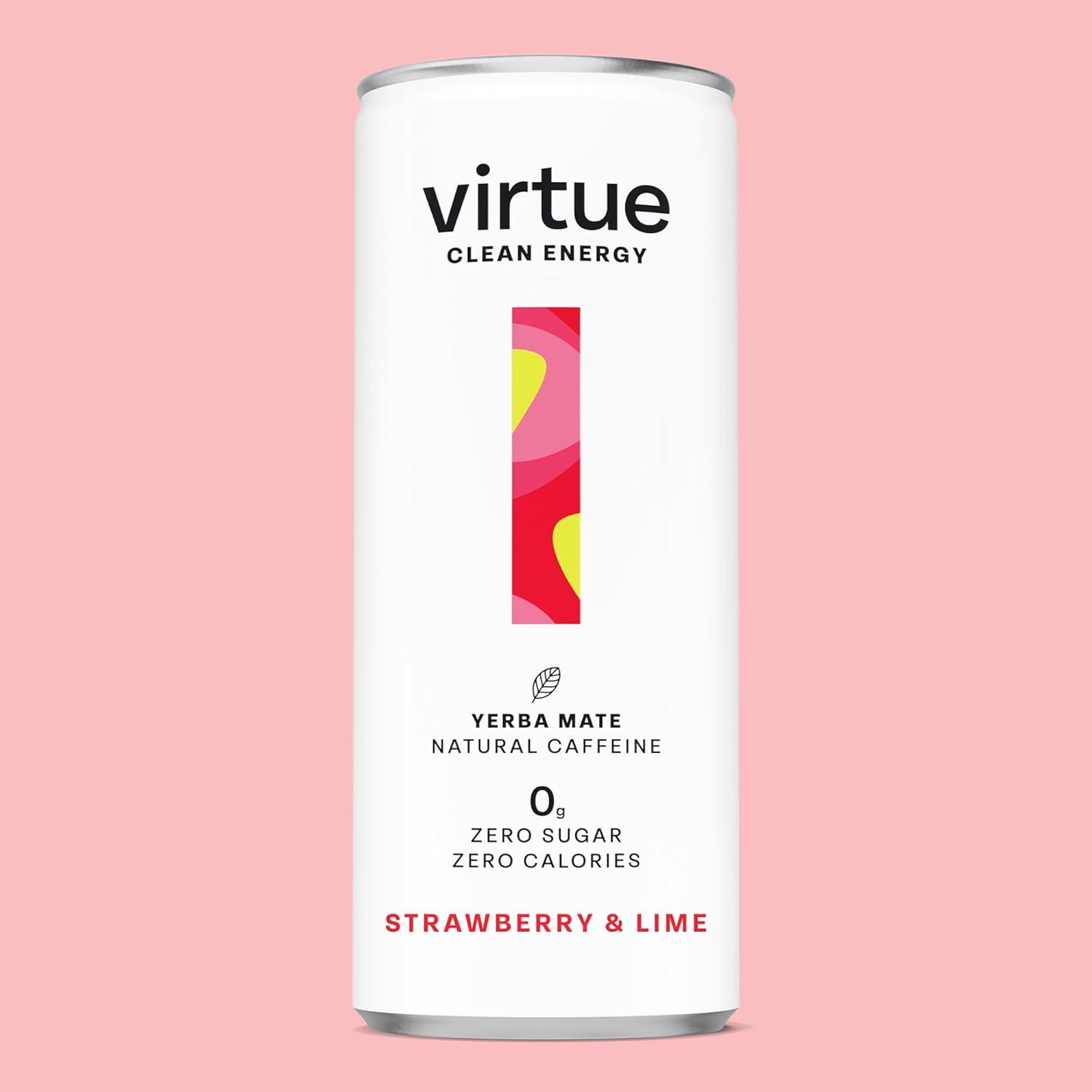 imageVirtue Yerba Mate Boisson nergisante Naturelle Sans Sucre Sans Calories Vgtalien Sans gluten Ctogne Vitamine B Fruits TropicauxFraises et Citron Vert