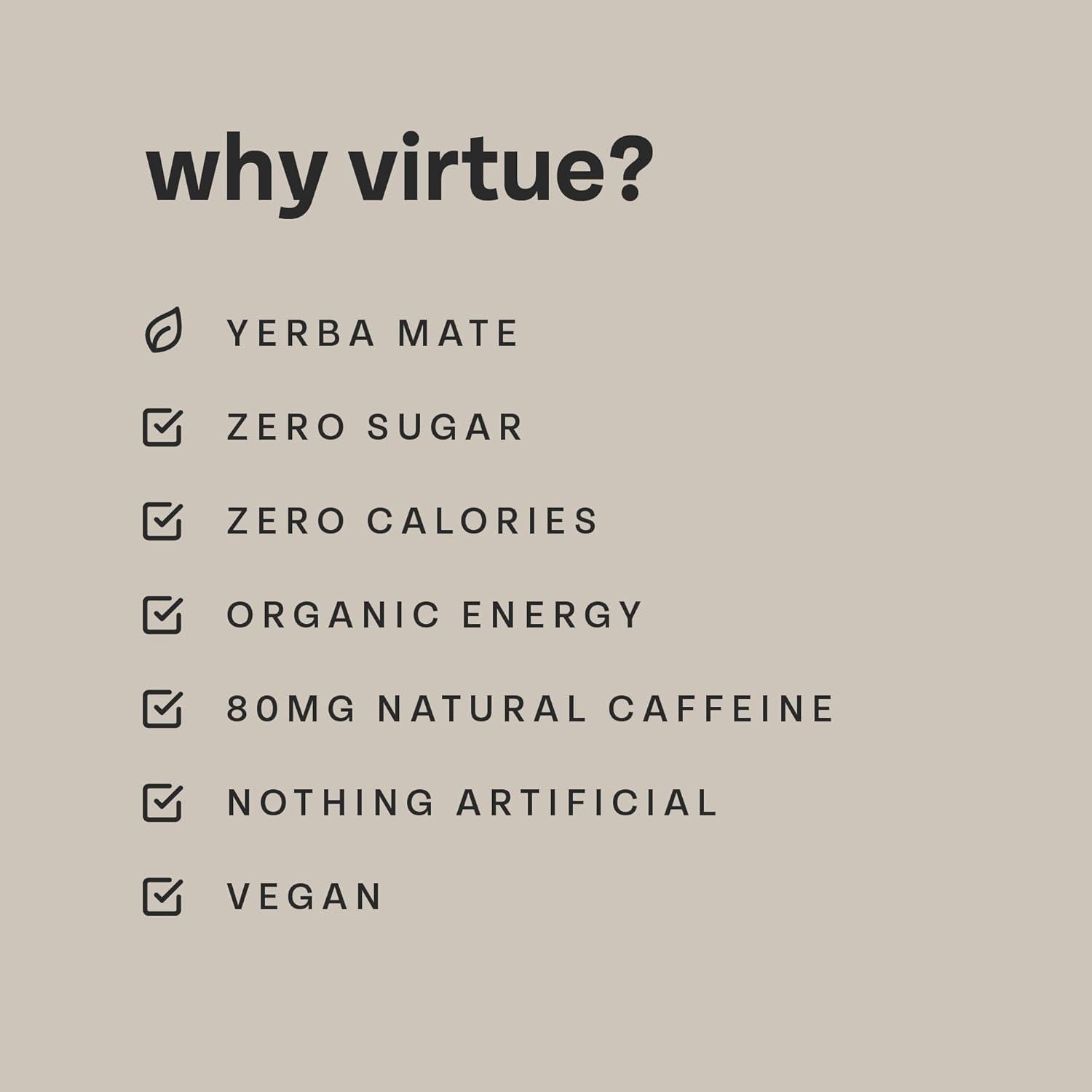imageVirtue Yerba Mate Boisson nergisante Naturelle Sans Sucre Sans Calories Vgtalien Sans gluten Ctogne Vitamine B Fruits TropicauxPche et Framboise