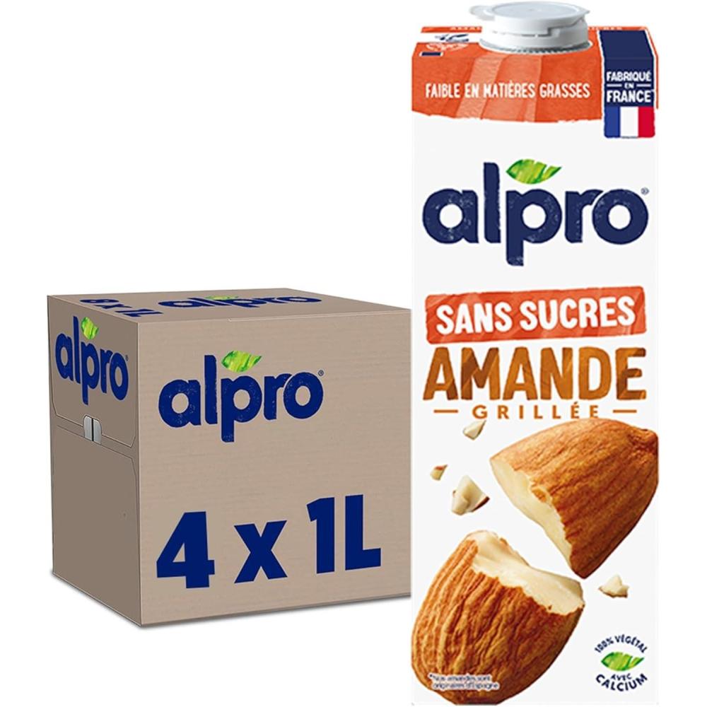 imageAlpro Boisson Vgtale Lait dAmande Grille Sans Sucres 1L Lot de 4x1LLait damande grille sans sucre