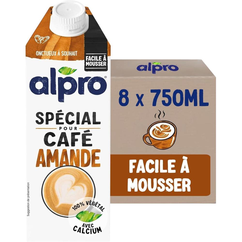imageAlpro Spcial pour Caf Amande Boisson Vgtale Amande Barista Facile  Mousser Naturellement Sans Lactose Faible en sucres Source de Calcium Faible en matires grasses 8x750 mLAmande