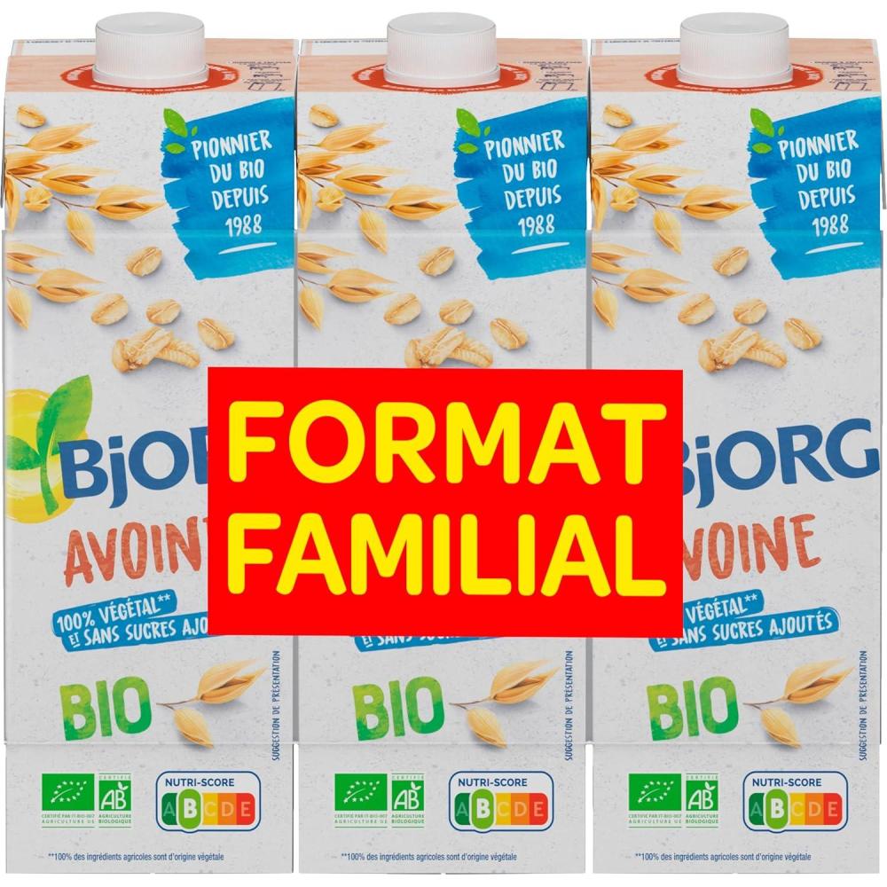 imageBJORG Boisson Avoine Boisson Vgtale Bio Sans Sucres Ajouts Pauvre En Matires Grasses Format Familial 3 x 1L3 l Lot de 1