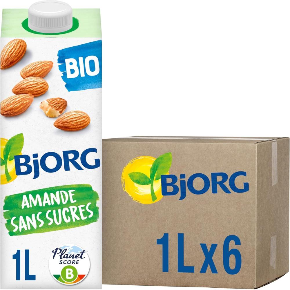 imageBJORG Lait dAmande Sans Sucre Lait Vgtal Bio Pauvre en Acides Gras Saturs 1 L x 6Amande