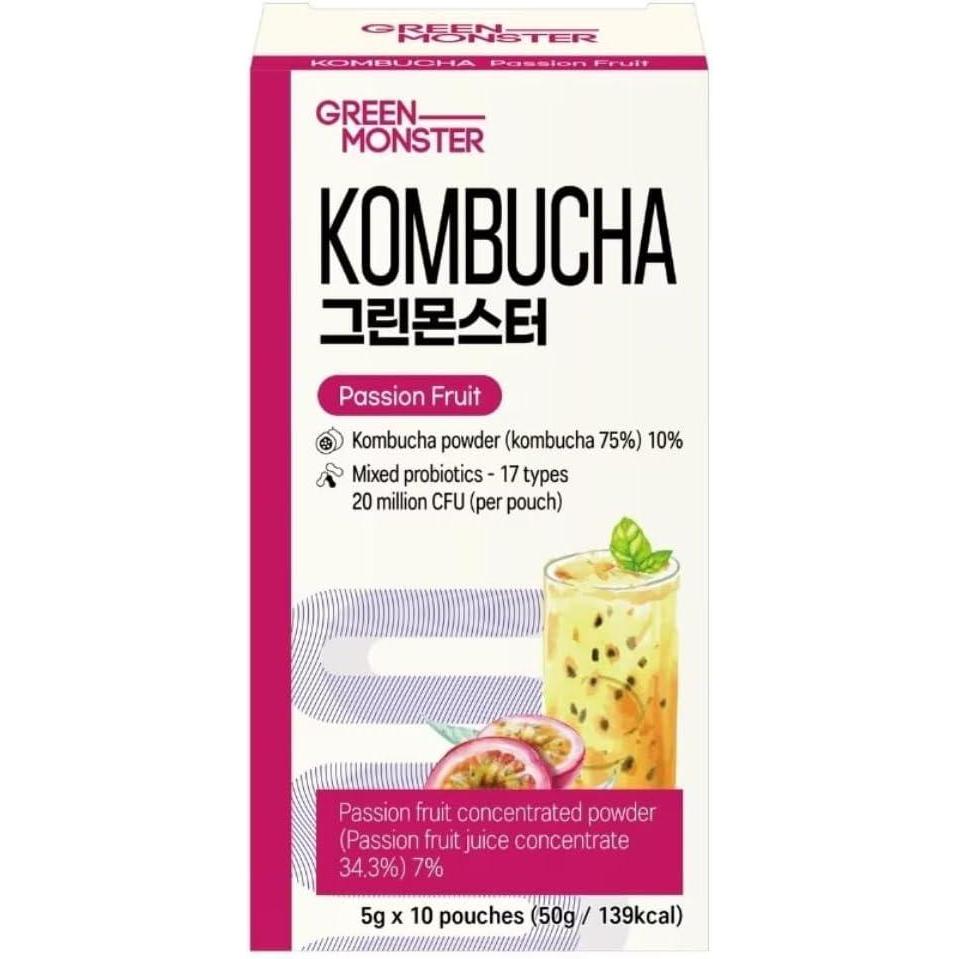 imageGreen Monster Kombucha Fruit de la Passion 10x5g Boisson de th ferment en sachets Sans sucre mlanger avec 200 ml deau Pratique emporter Produit de Core