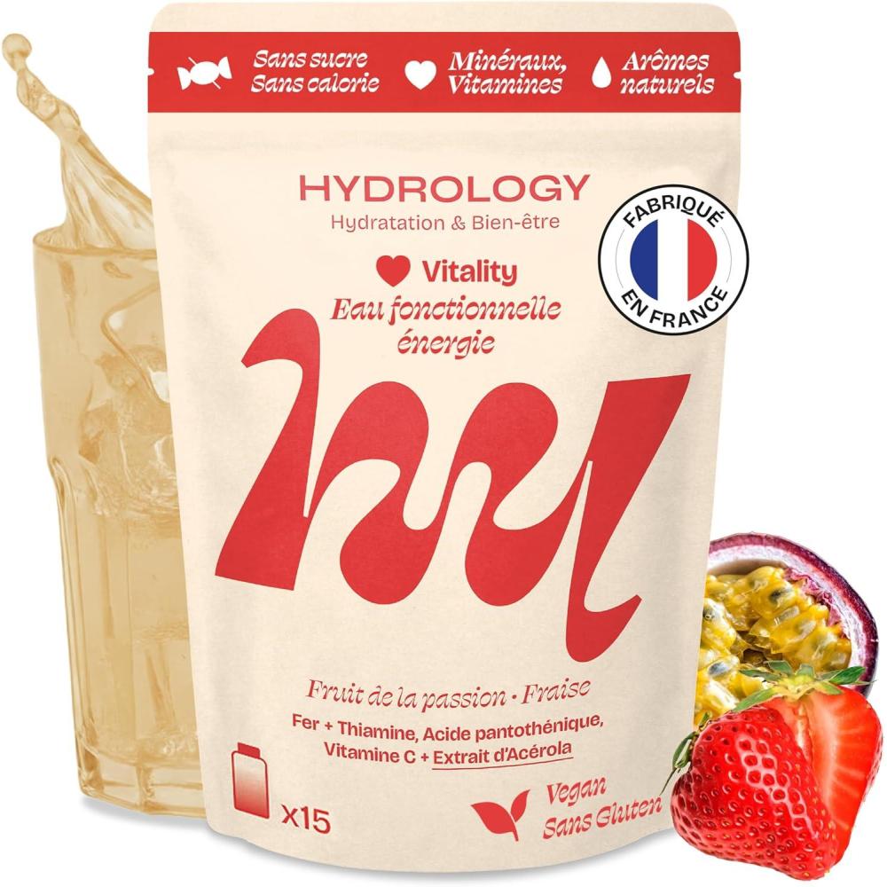 imageHYDROLOGY Eau Aromatise Pastilles sans sucre Boisson vitamine soutien immunitaire Hydratation quotidienne 15 pastilles effervescentes Vgan ampamp naturel Citron Vert Gingembre ImmunitFruit de la passion Fraise