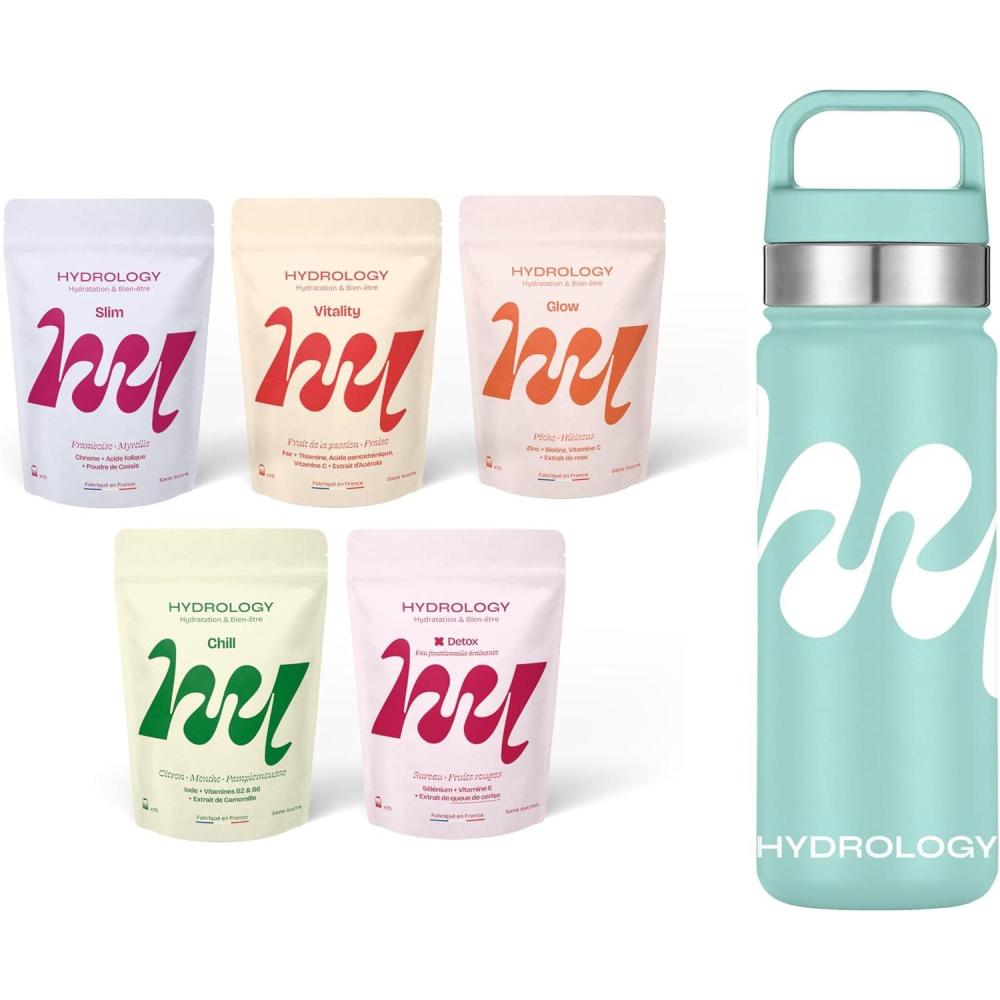 imageHYDROLOGY Eau Aromatise Pastilles sans sucre Boisson vitamine soutien immunitaire Hydratation quotidienne 15 pastilles effervescentes Vgan ampamp naturel Citron Vert Gingembre Immunit5 saveurs Gourde Bleue