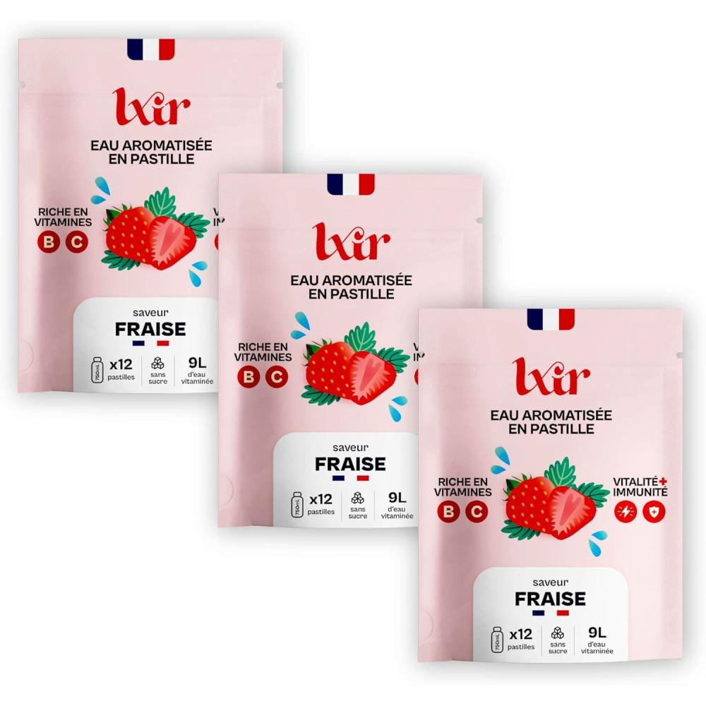 imageLXIR DRINK Eau aromatise en pastille sans sucre Boisson multivitamines Riche en vitamines C et B Hydratation quotidienne Beaut de la peau Vitalit 36 pastilles CitronPcheMentheFraisex3