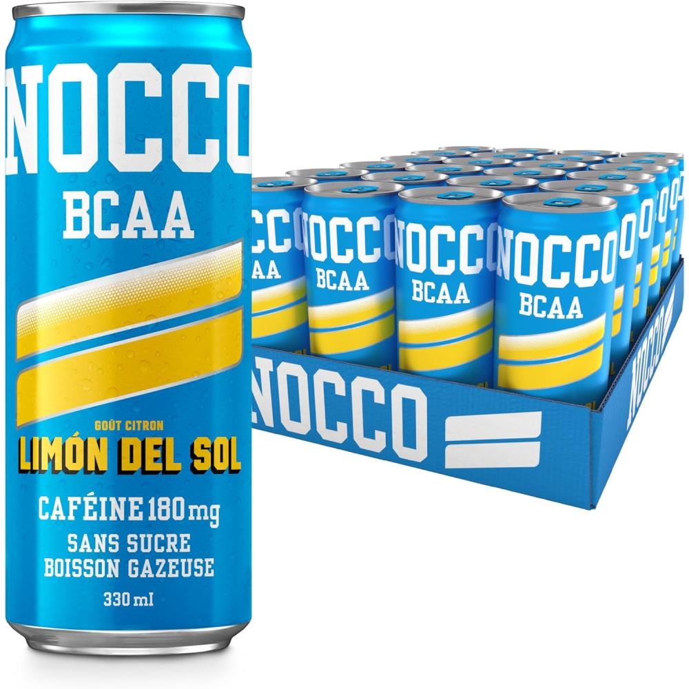imageNOCCO Boisson nergissante got citron 180 mg cafine 24x330ml Boissons nergtiques Sans Sucre BCAA Limon Del SolLimon Del Sol