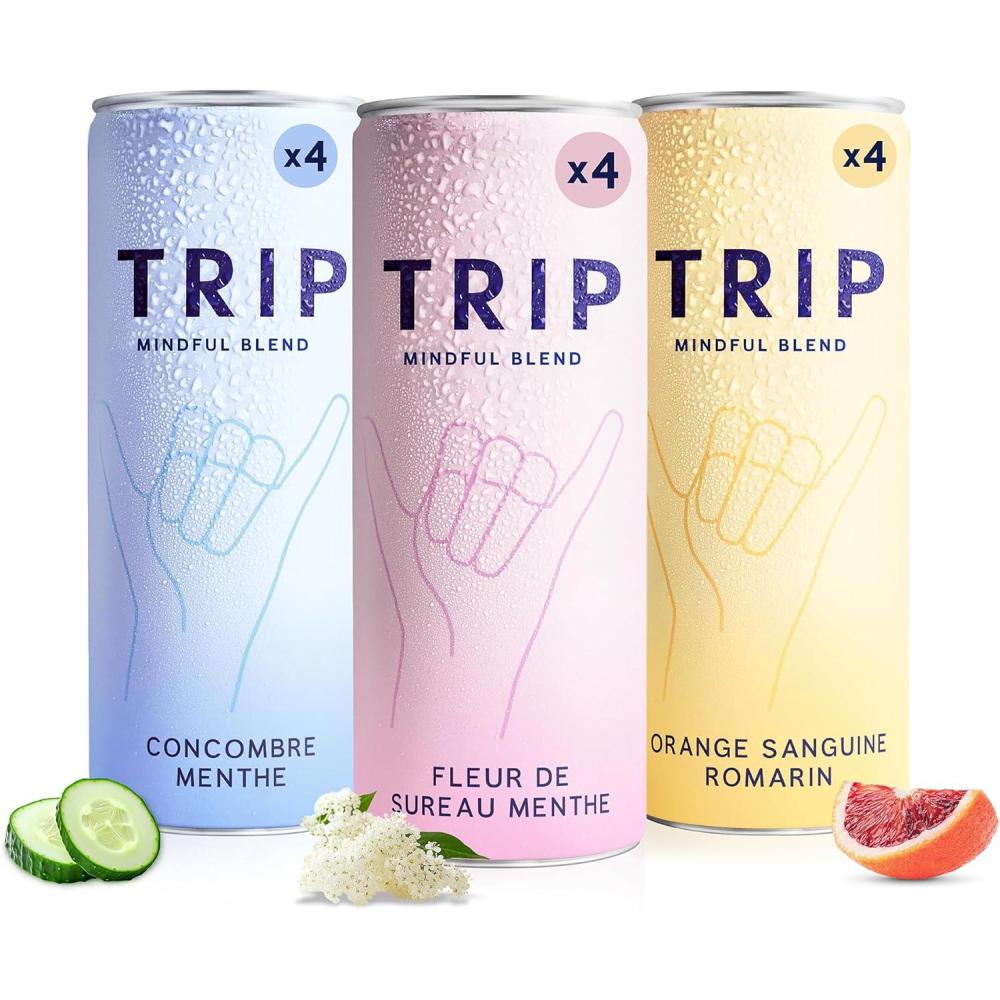 imageTrip Mindful Blend boisson lgrement ptillante aux adaptognes mocktail avec 120mg de magnsium crinire de lion et Lthanine sans sucres ajouts vgtalienne saveur orange sanguine 12 x 250mlAssortiment de Saveurs