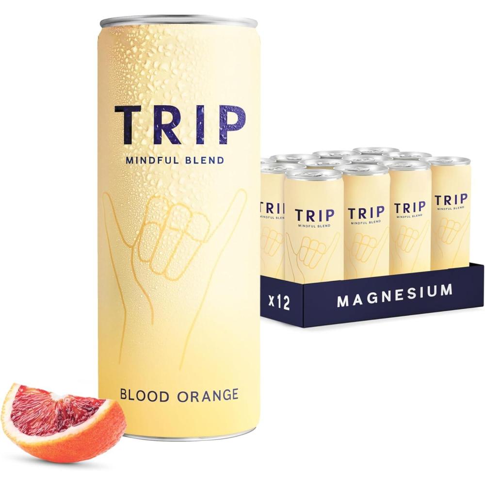 imageTrip Mindful Blend boisson lgrement ptillante aux adaptognes mocktail avec 120mg de magnsium crinire de lion et Lthanine sans sucres ajouts vgtalienne saveur orange sanguine 12 x 250mlOrange Sanguine et Romarin