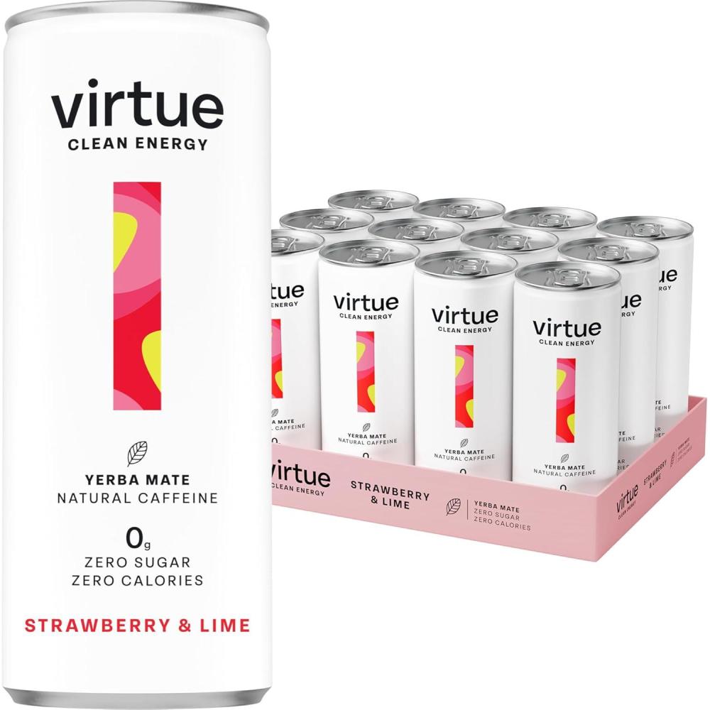 imageVirtue Yerba Mate Boisson nergisante Naturelle Sans Sucre Sans Calories Vgtalien Sans gluten Ctogne Vitamine B Fruits TropicauxFraises et Citron Vert
