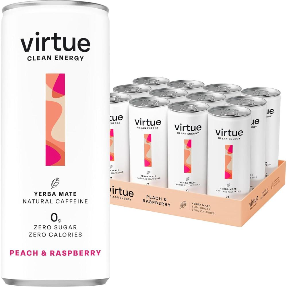 imageVirtue Yerba Mate Boisson nergisante Naturelle Sans Sucre Sans Calories Vgtalien Sans gluten Ctogne Vitamine B Fruits TropicauxPche et Framboise