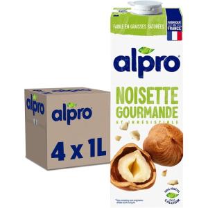 Alpro – Boisson Végétale – Lait d&rsquo;Amande Grillée Sans Sucres – 1L – Lot de 4x1L(Noisette)