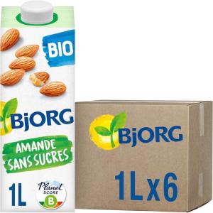 BJORG – Lait d&rsquo;Amande Sans Sucre – Lait Végétal Bio – Pauvre en Acides Gras Saturés – 1 L x 6(Amande)