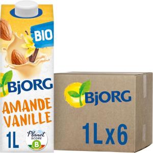 BJORG – Lait d&rsquo;Amande Sans Sucre – Lait Végétal Bio – Pauvre en Acides Gras Saturés – 1 L x 6(Vanille)