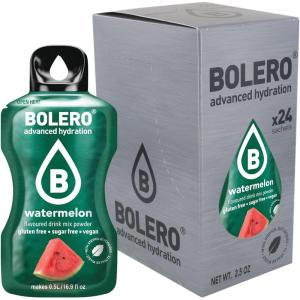 Bolero WATERMELON 24x3g | Jus en poudre sans sucre, édulcoré à la stévia + vitamine C | pour enfants et sportifs | sans gluten, végétalien | saveur pastèque