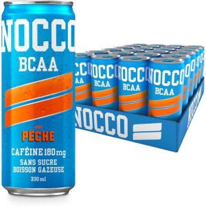 NOCCO Boisson énergissante goût citron 180 mg caféine 24x330ml Boissons énergétiques, Sans Sucre BCAA (Limon Del Sol)(Peche)