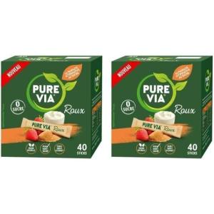 Pure Via – Roux – Sticks – Faible teneur en calorie, Zéro Sucre – 40 sticks – Alternative d&rsquo;Origine Naturelle au Sucre Roux | 60g(40 g (Lot de 2))