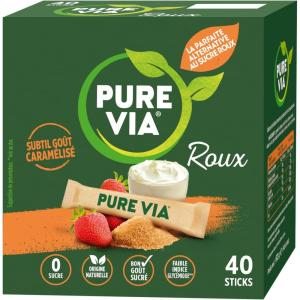 Pure Via – Roux – Sticks – Faible teneur en calorie, Zéro Sucre – 40 sticks – Alternative d&rsquo;Origine Naturelle au Sucre Roux | 60g(60 g (Lot de 1))