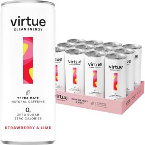 Virtue Yerba Mate – Boisson Énergisante Naturelle – Sans Sucre, Sans Calories, Végétalien, Sans gluten, Cétogène, Vitamine B (Fruits Tropicaux)(Fraises et Citron Vert)