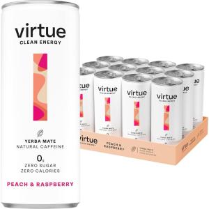 Virtue Yerba Mate – Boisson Énergisante Naturelle – Sans Sucre, Sans Calories, Végétalien, Sans gluten, Cétogène, Vitamine B (Fruits Tropicaux)(Pêche et Framboise)