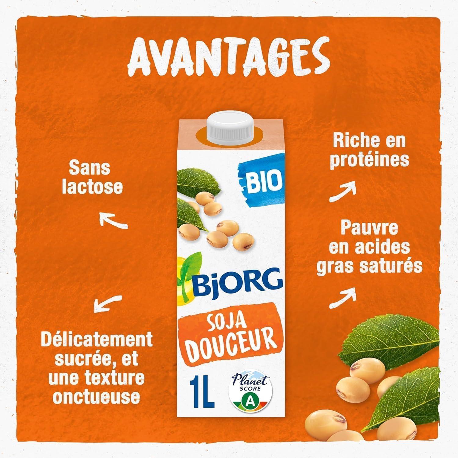 imageBJORG Boisson Vgtale Soja Sans Sucres Boisson Bio Riche en Protines 1 L x 6Douceur