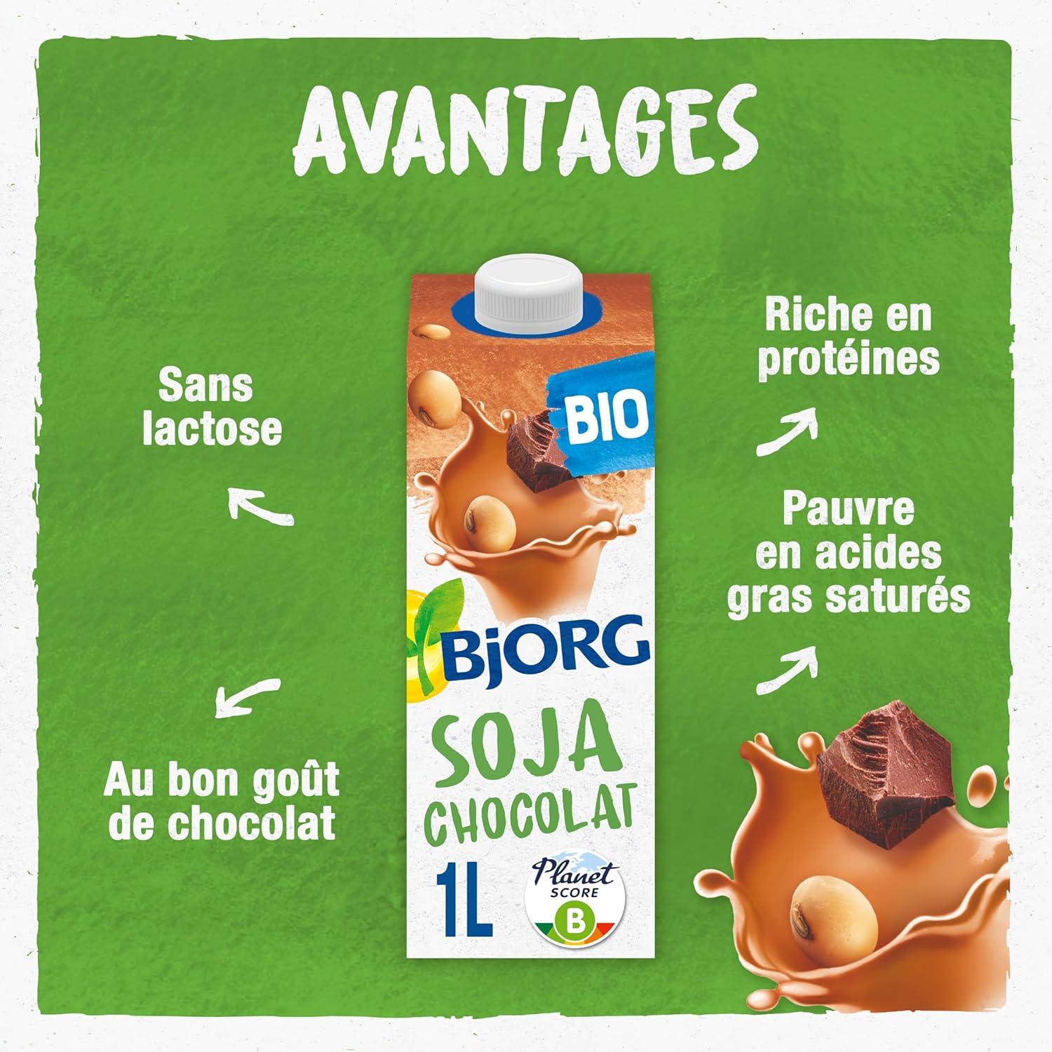 imageBJORG Boisson Vgtale Soja Sans Sucres Boisson Bio Riche en Protines 1 L x 6Soja Chocolat 1L