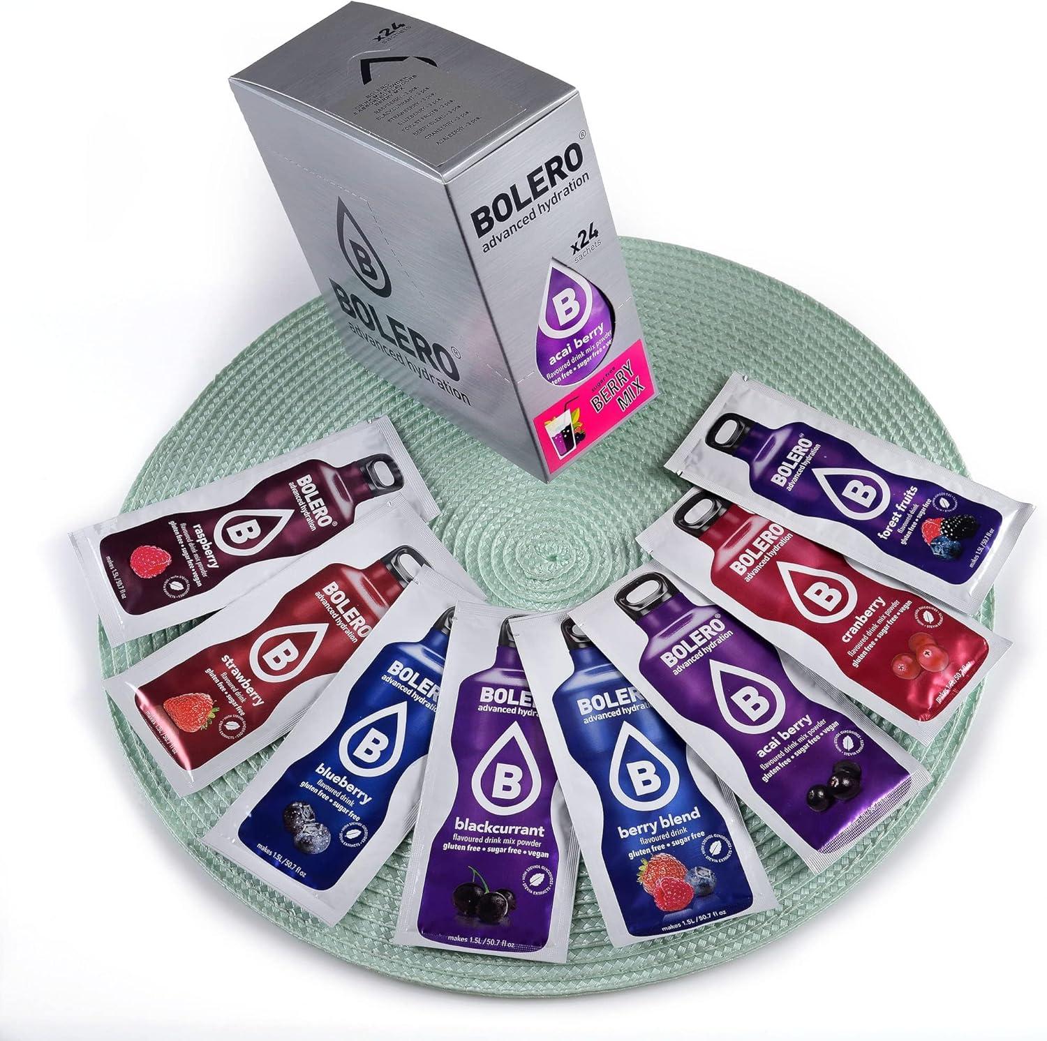 imageBoisson Bolro BERRY MIX 24x9g I boisson rafrachissante en poudre sans sucre dulcore la stvia Vitamine C pour diabtiques armes de baies boissons pour la famille et les amis