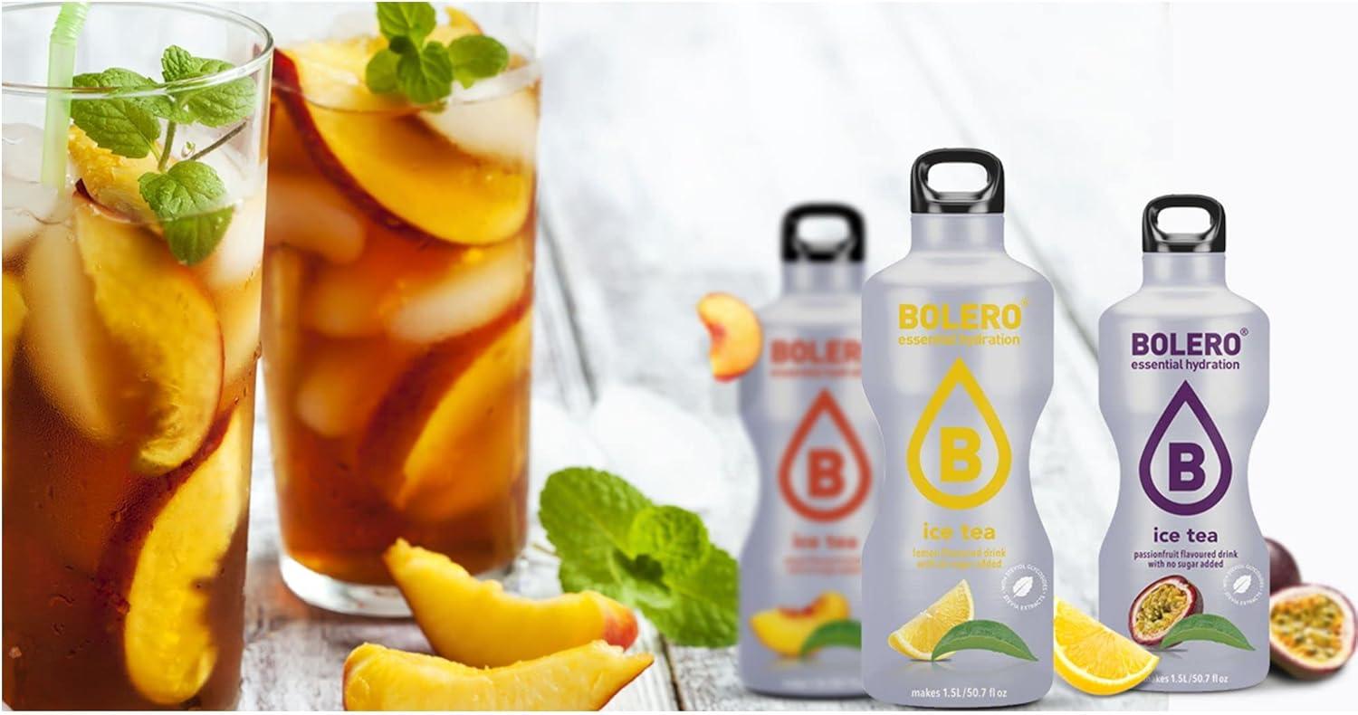 imageBolro ICE TEA PCHE 24x8g jus en poudre sans sucre dulcor la stvia vitamine C pour enfants sportifs et diabtiques saveur de th glac la pche