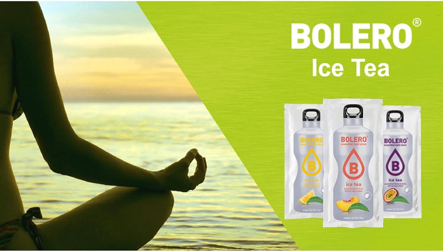imageBolro ICE TEA PCHE 24x8g jus en poudre sans sucre dulcor la stvia vitamine C pour enfants sportifs et diabtiques saveur de th glac la pche