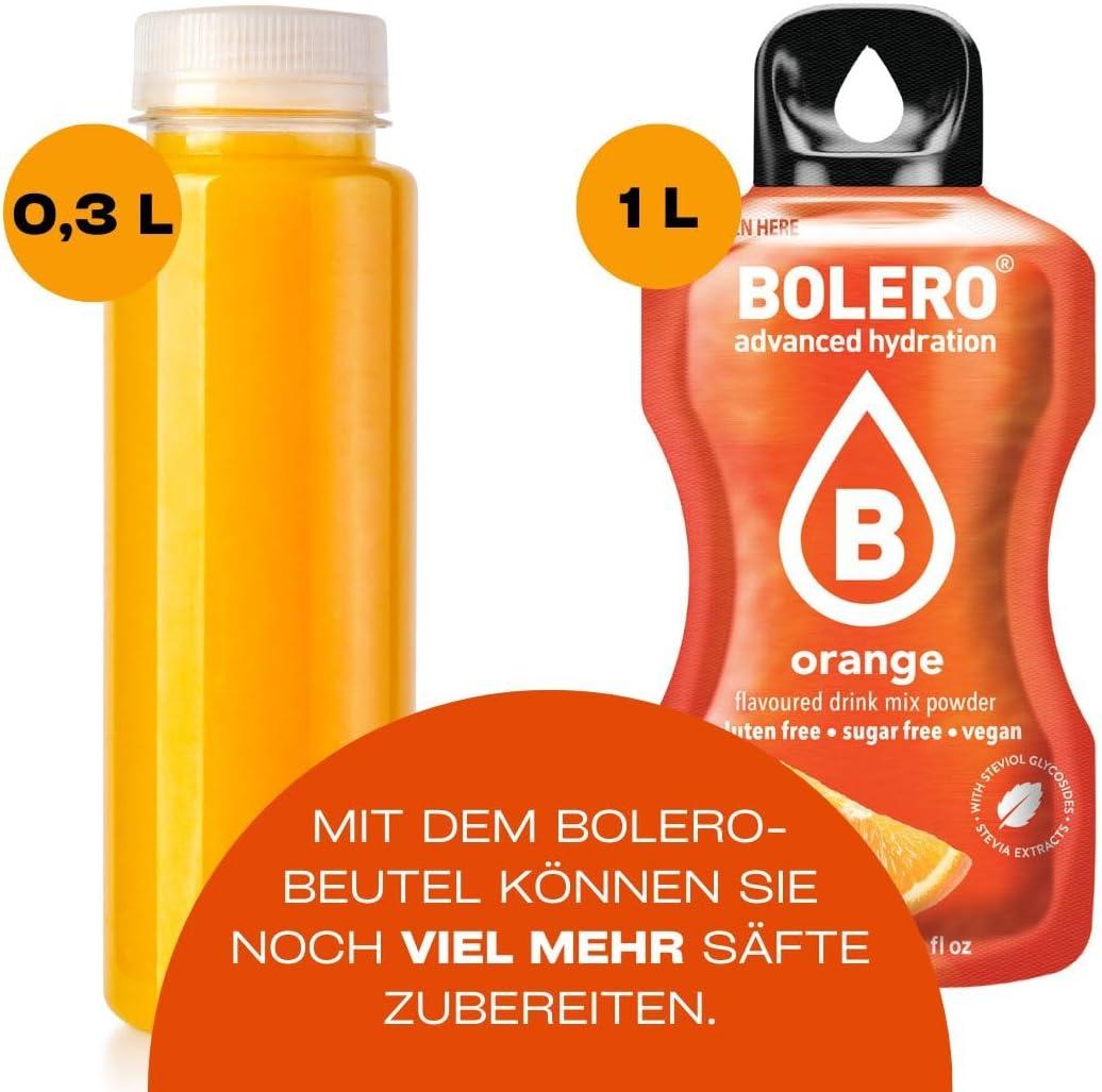 imageBolro RED ORANGE 24x3g Jus en poudre sans sucre dulcor la stvia vitamine C pour enfants et sportifs sans gluten vgtalien saveur orange rouge