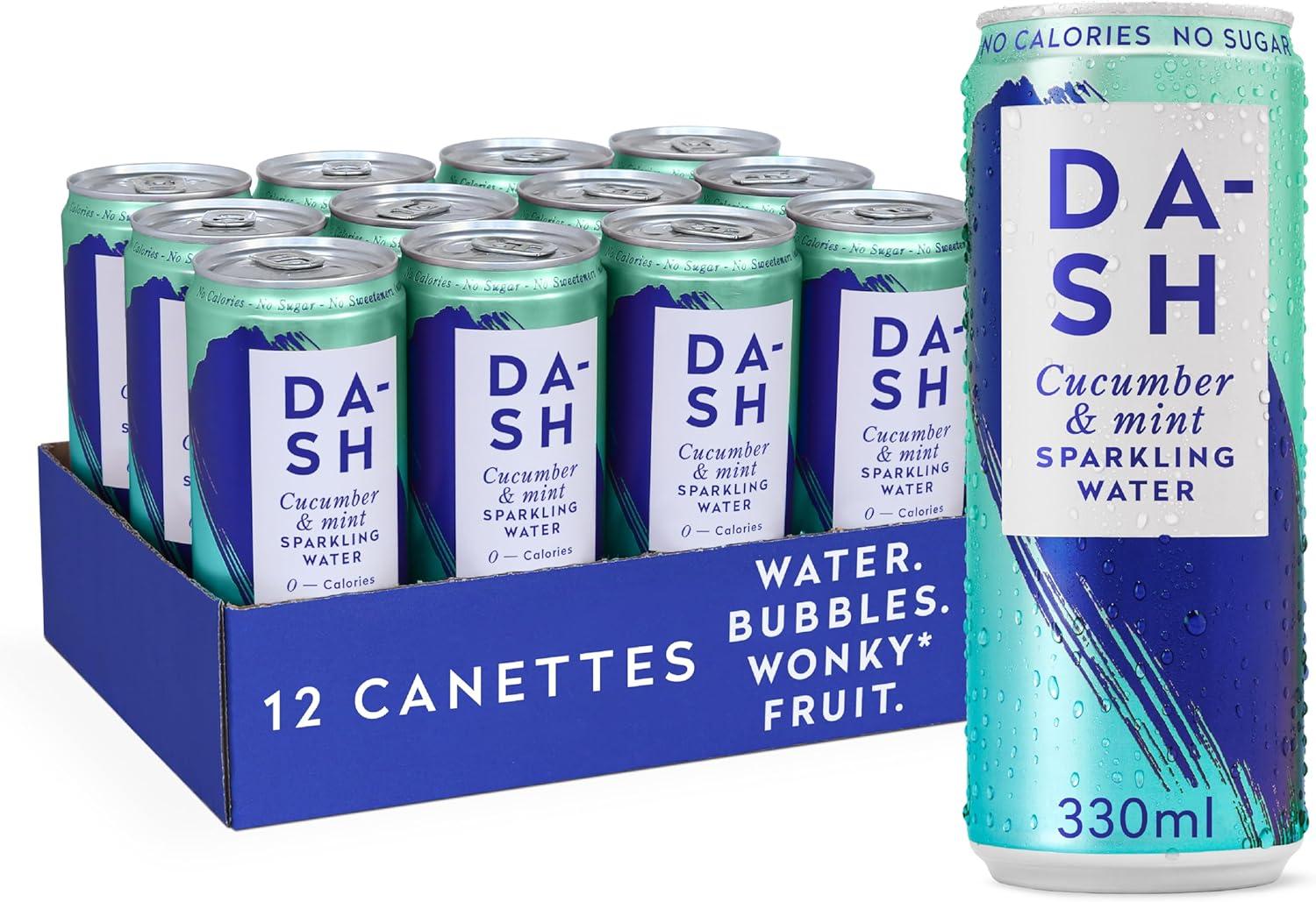 imageDASH Water Concombre Menthe 12x Eaux ptillantes aux extraits de concombre et menthe et armes natrels SANS Sucre SANS dulcorant SANS calories Infuses avec des Fruits rejets 12x330ml