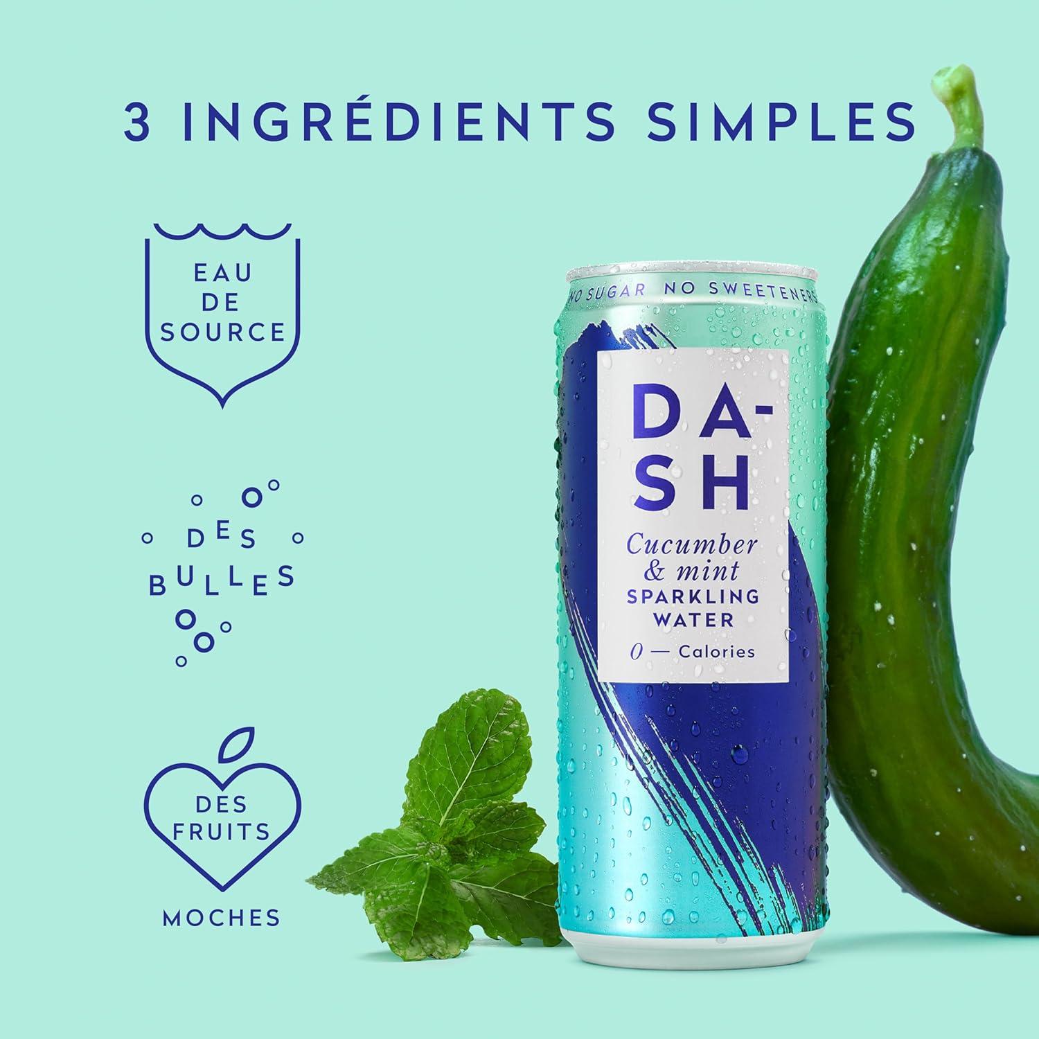 imageDASH Water Concombre Menthe 12x Eaux ptillantes aux extraits de concombre et menthe et armes natrels SANS Sucre SANS dulcorant SANS calories Infuses avec des Fruits rejets 12x330ml
