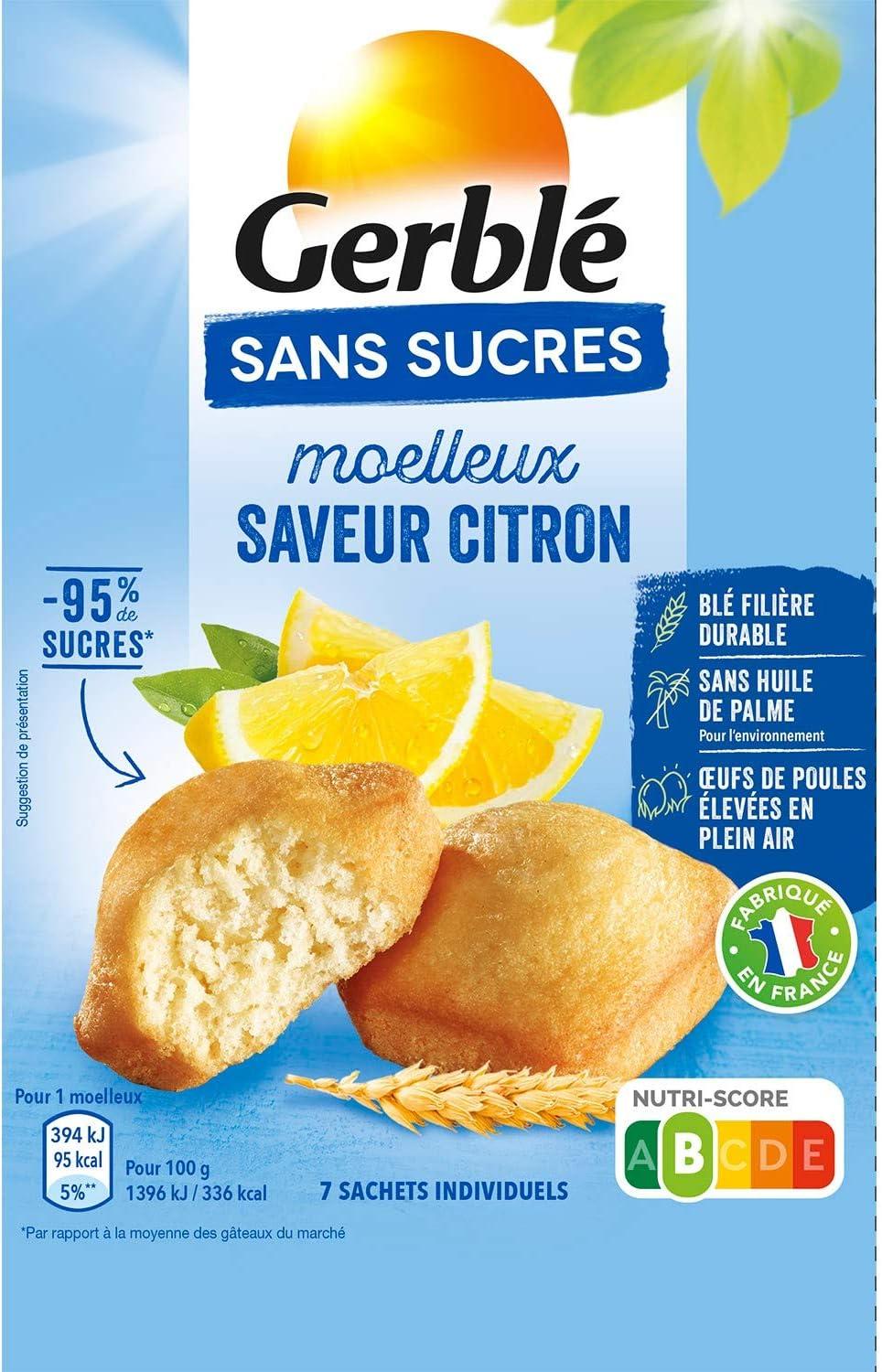 imageGerbl Moelleux Saveur Citron Sans Sucres Gteaux Moelleux au Citron Sans Huile de Palme Format Individuel Pratique 196g 7 sachetsCitron
