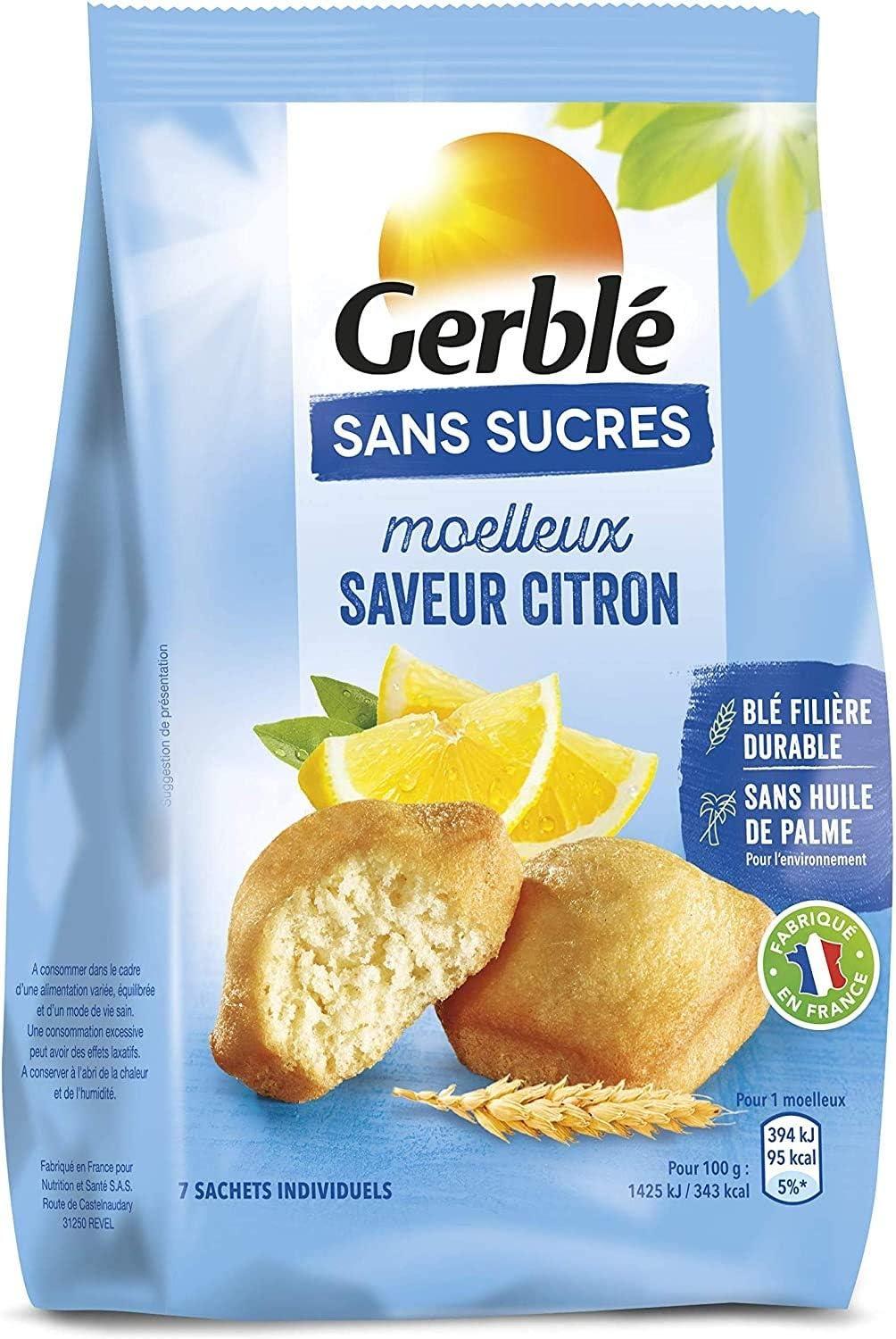imageGerbl Moelleux Saveur Citron Sans Sucres Gteaux Moelleux au Citron Sans Huile de Palme Format Individuel Pratique 196g 7 sachetsCitron